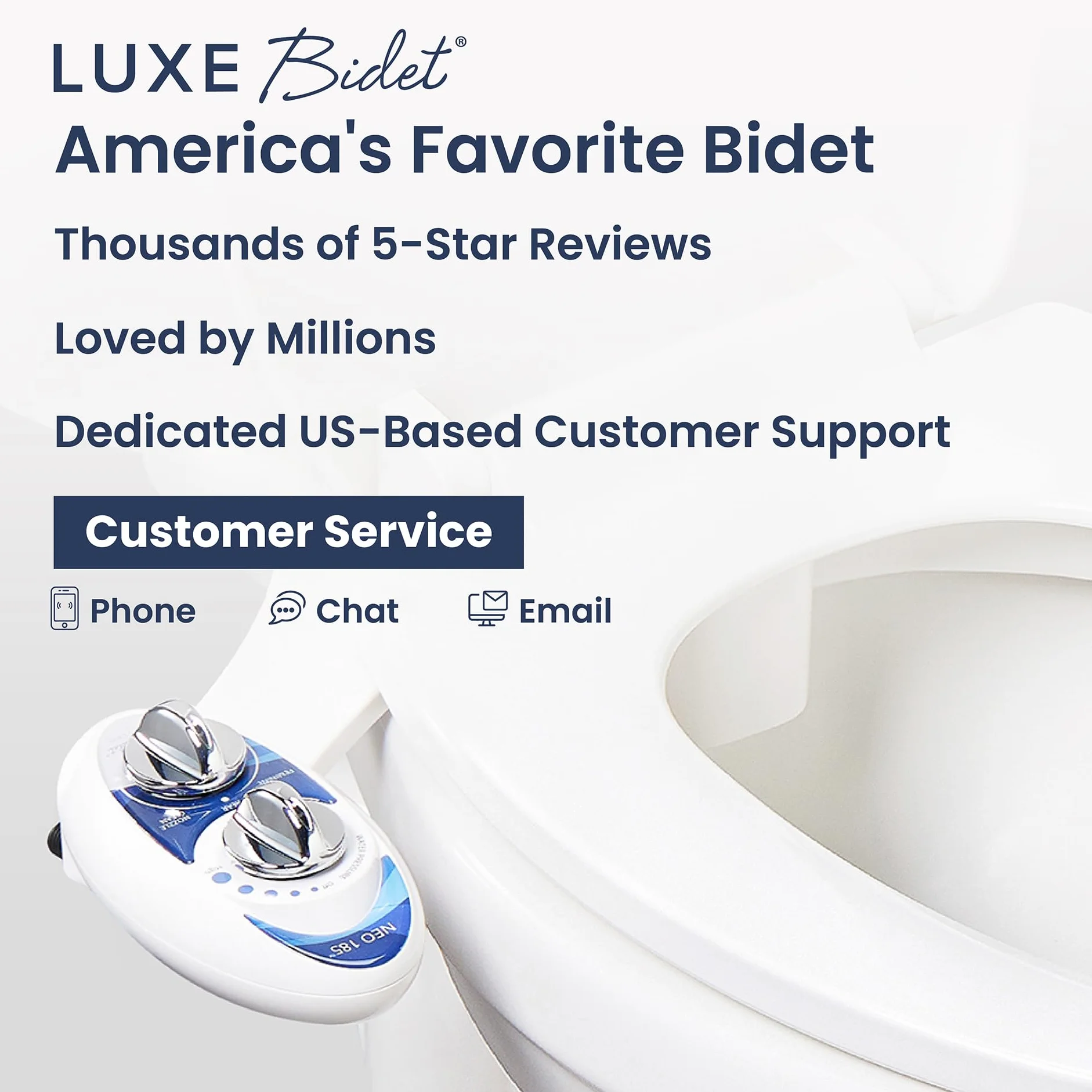 LUXE Bidet Neo 185 (Elite) nieelektryczna nasadka bidetowa z samoczyszczącą podwójną dyszą, regulacją ciśnienia wody, niebieska i biała