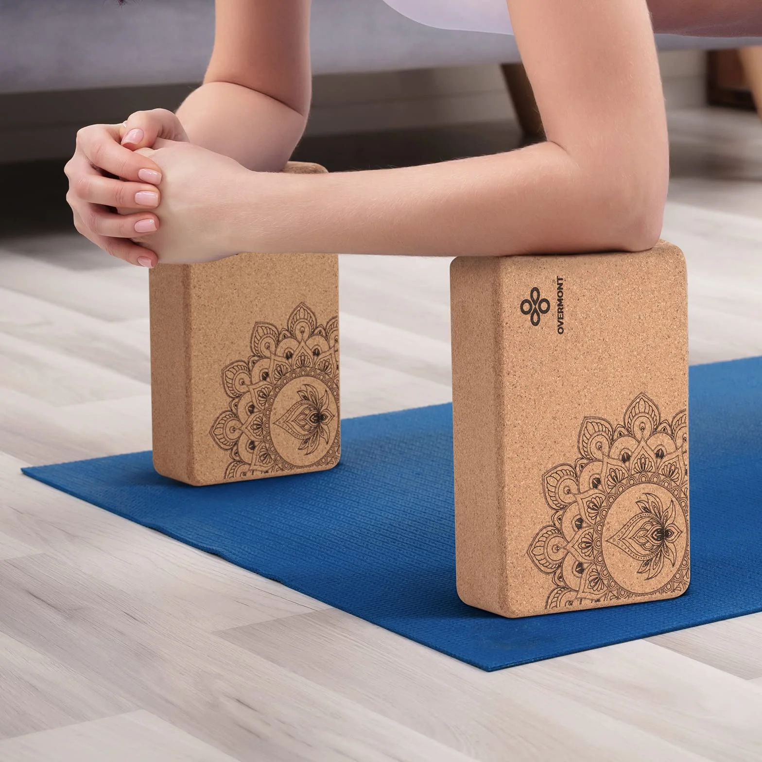 Overmont Korkowe Kloki do Jogi Zestaw 2 szt. z Paskiem do Fitnessu