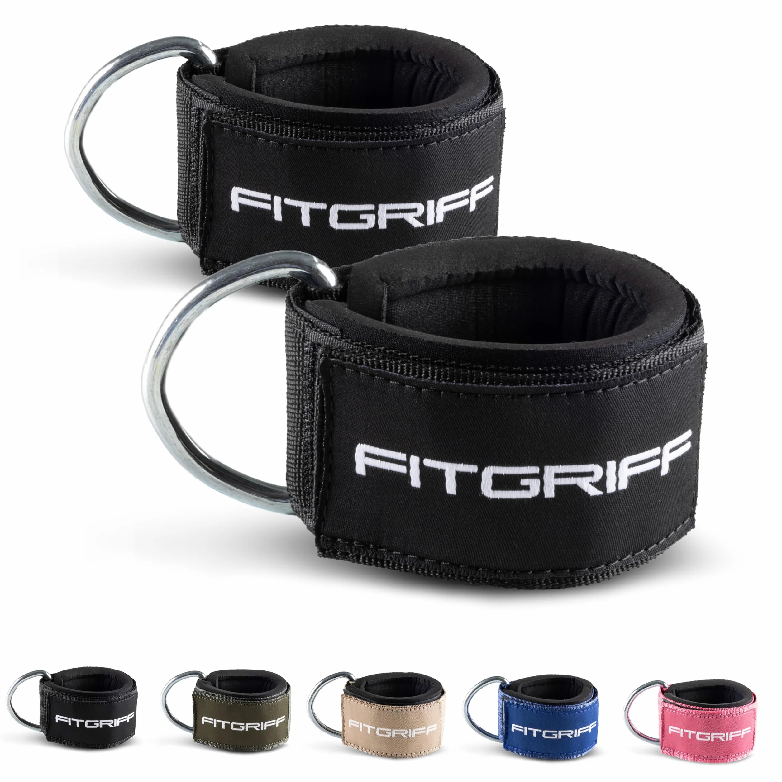 Fitgriff Komfortowe pętle na nogi (2 sztuki) do treningu fitness na wyciągu kablowym czarne