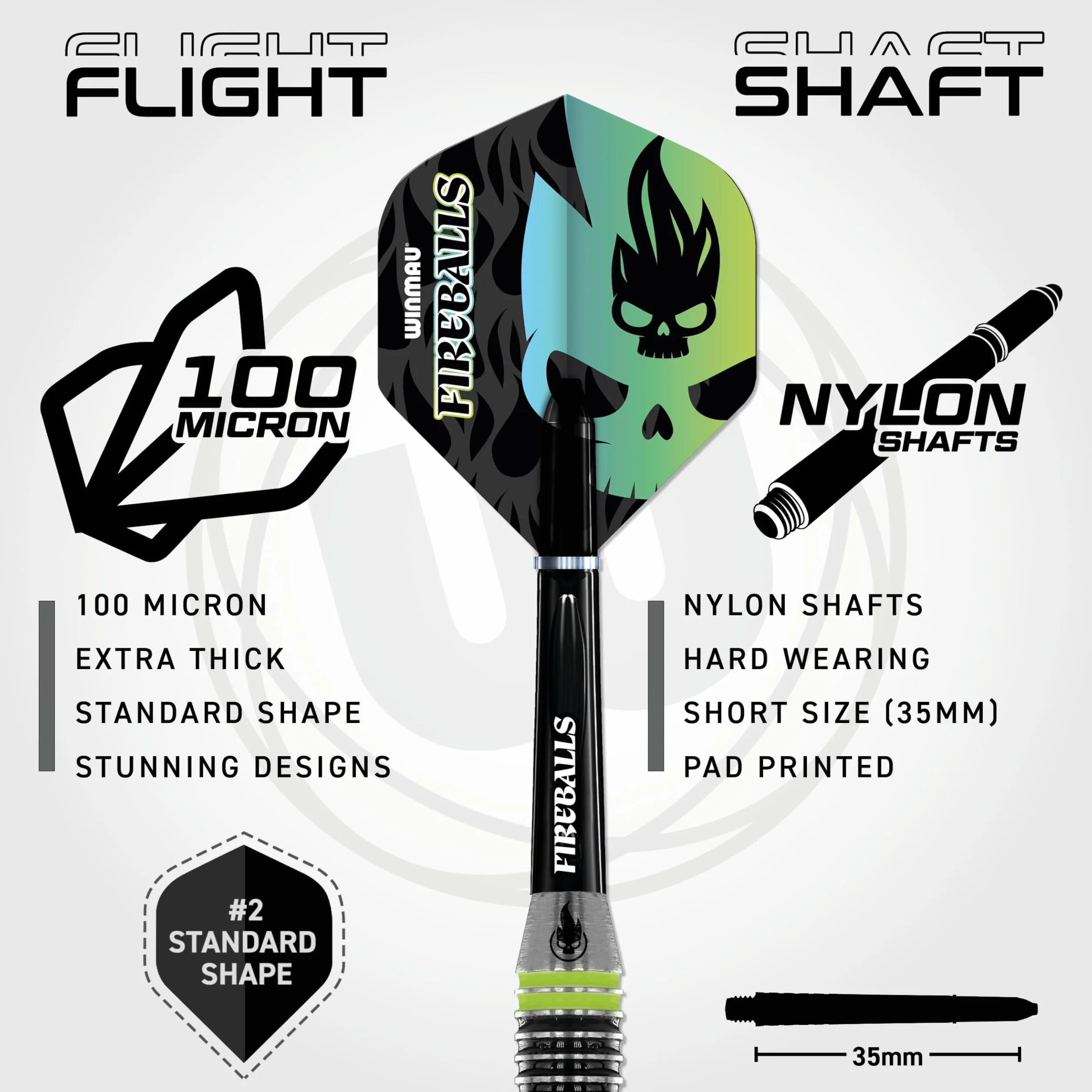 WINMAU Darts Fireball 22g Mosiężny Zestaw Rzutek ze stalowymi końcówkami, lotkami i trzonkami (szaftami) w tym portfel na rzutki