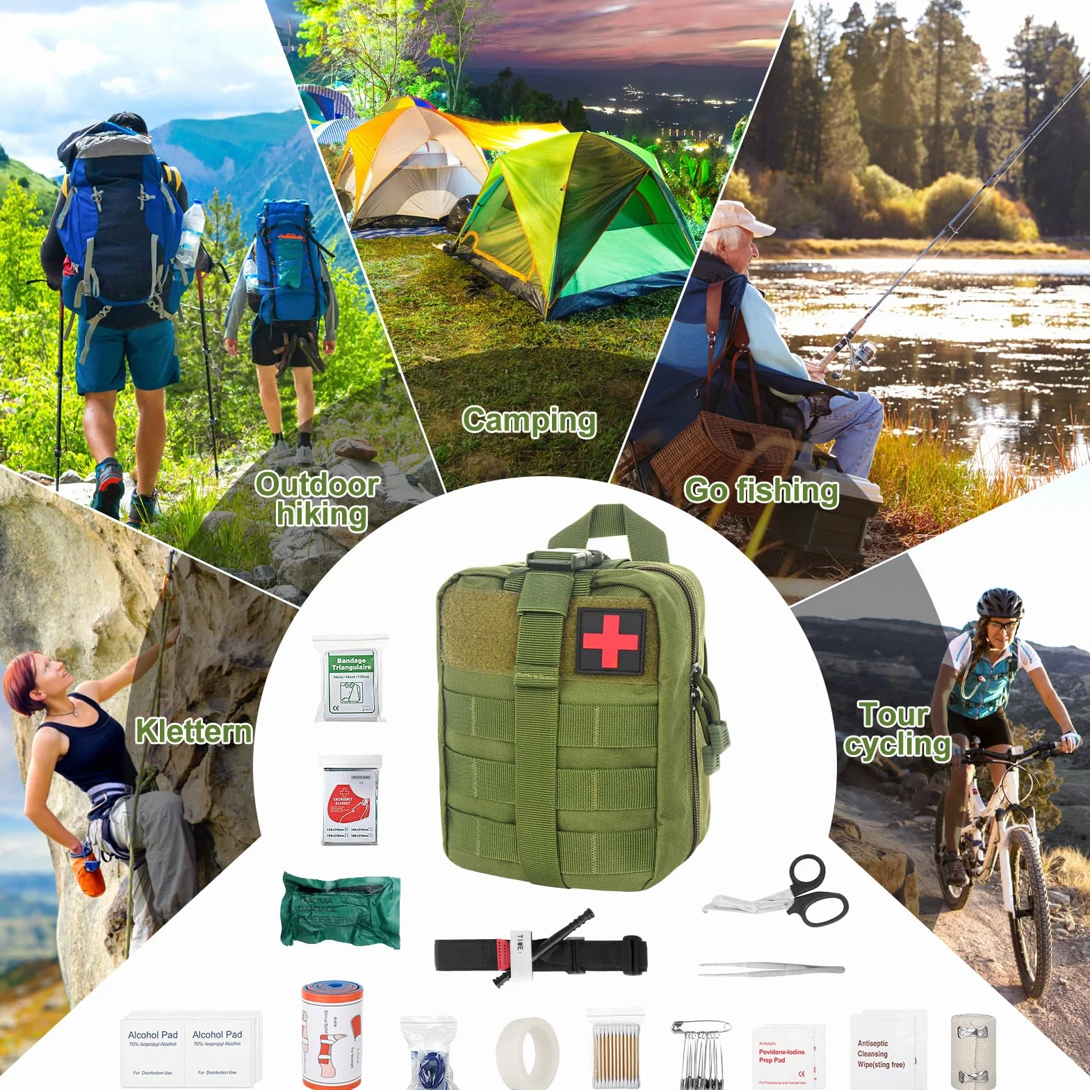 Zestaw pierwszej pomocy Outdoor, 46 sztuk First Aid Kit Military, Zestaw pierwszej pomocy Trauma Set, Zestaw survivalowy First Aid Kit, Medyczna torba taktyczna, na outdoor camping, polowanie