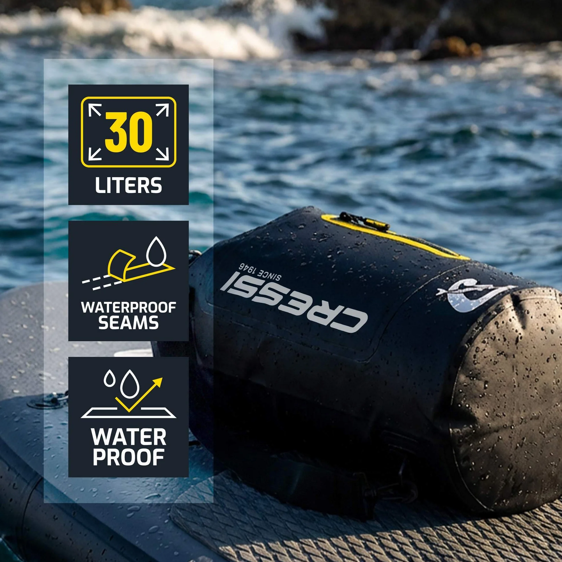 CRESSI Ocelot Dry Bag 30 L Waterproof Bag for Sea Boat Water Activities Blue Light Blue
