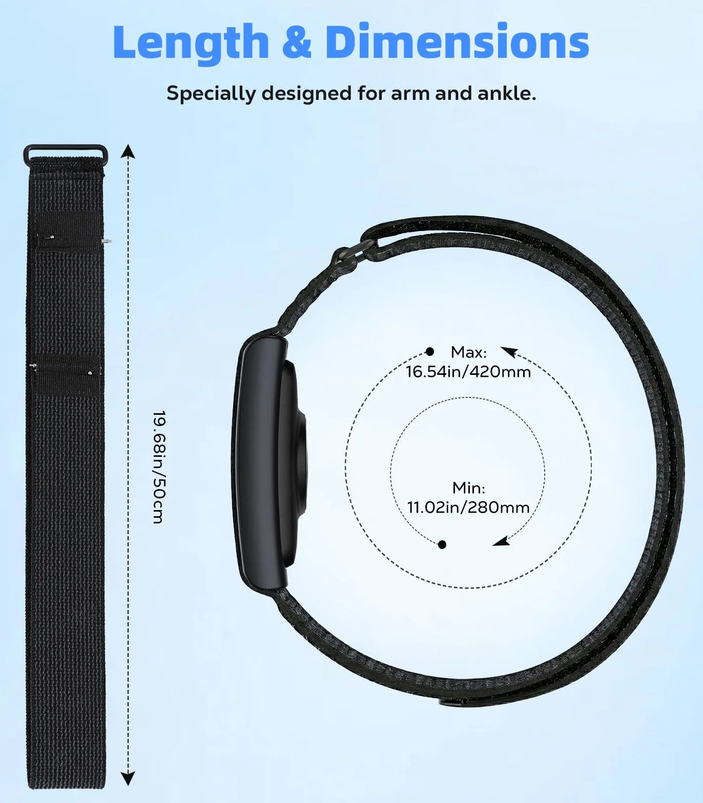 Nylon Sport Band compatible with Amazfit Helio Strap, Adjustable Bicep Band for Helio Fitness Tracker Breathable Replacement Armband for Traning Running