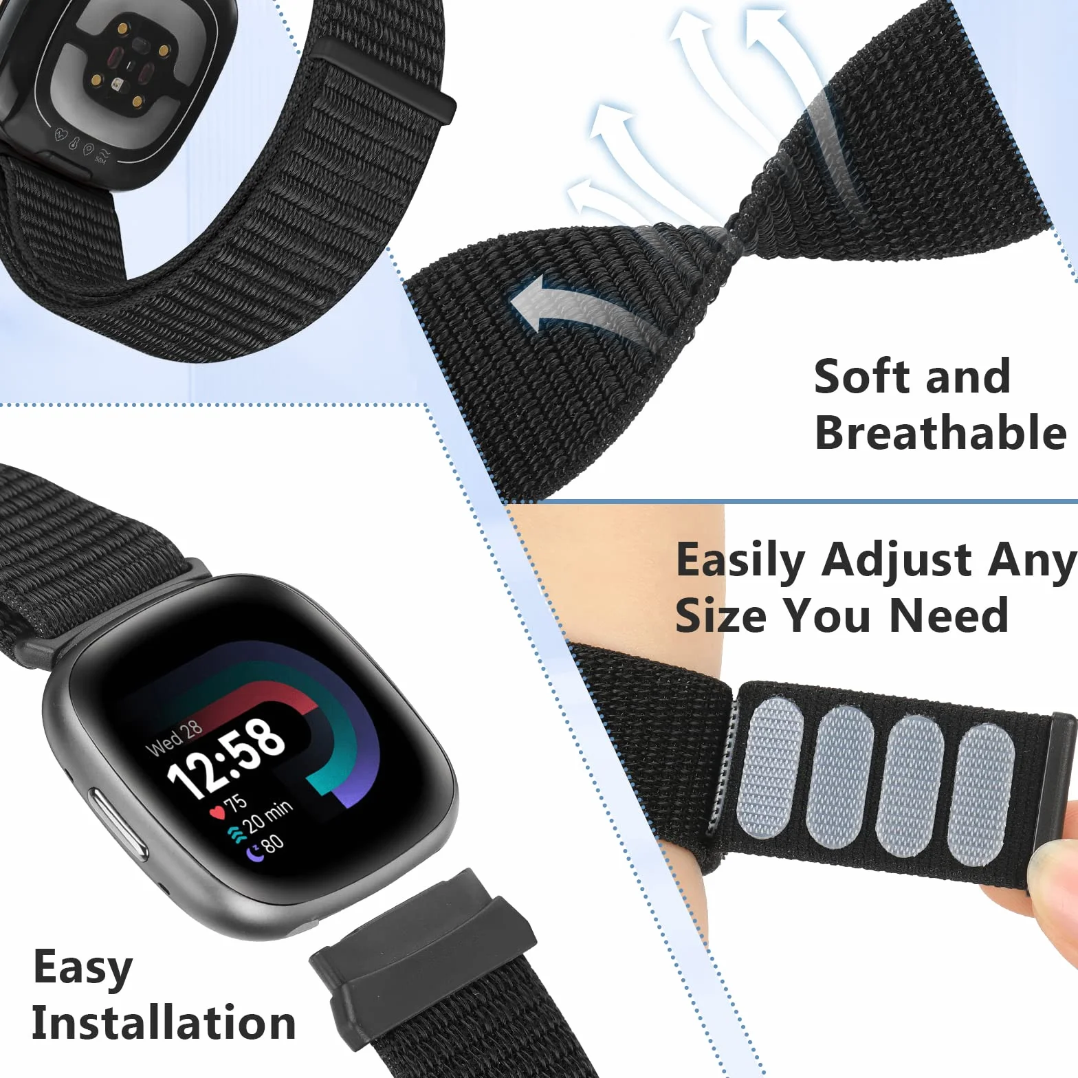Runostrich Pasek kompatybilny z Fitbit Sense/Fitbit Versa 3, miękki, oddychający, regulowany, nylonowy pasek zastępczy, dla mężczyzn i kobiet
