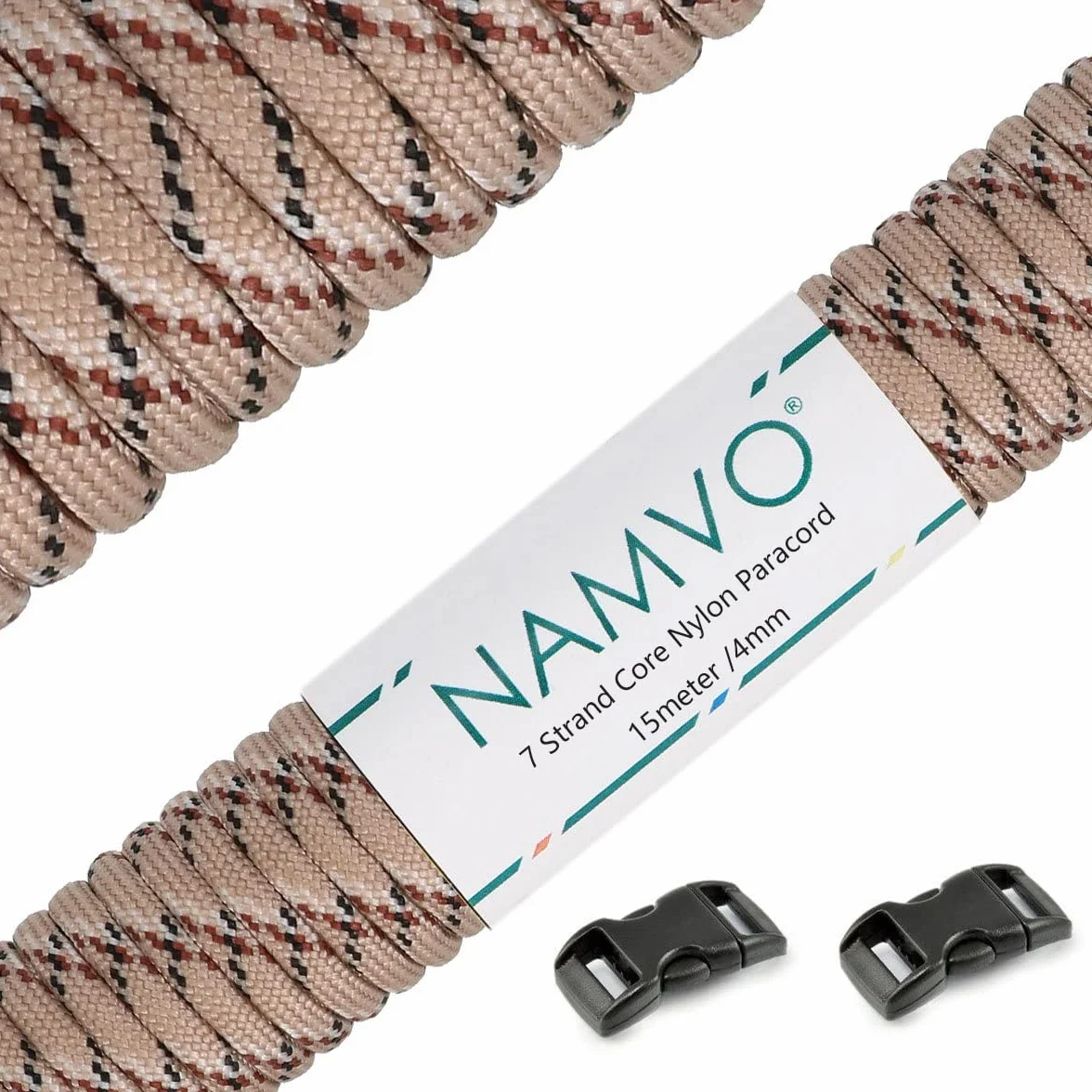Namvo 550 Paracord 7 Strand linka spadochronowa, Mil Spec typ III 15-metrowy przewodnik po namiocie lina Survival smycz spadochronowa na zewn?trz Camping Crafting breloki Desert Camo