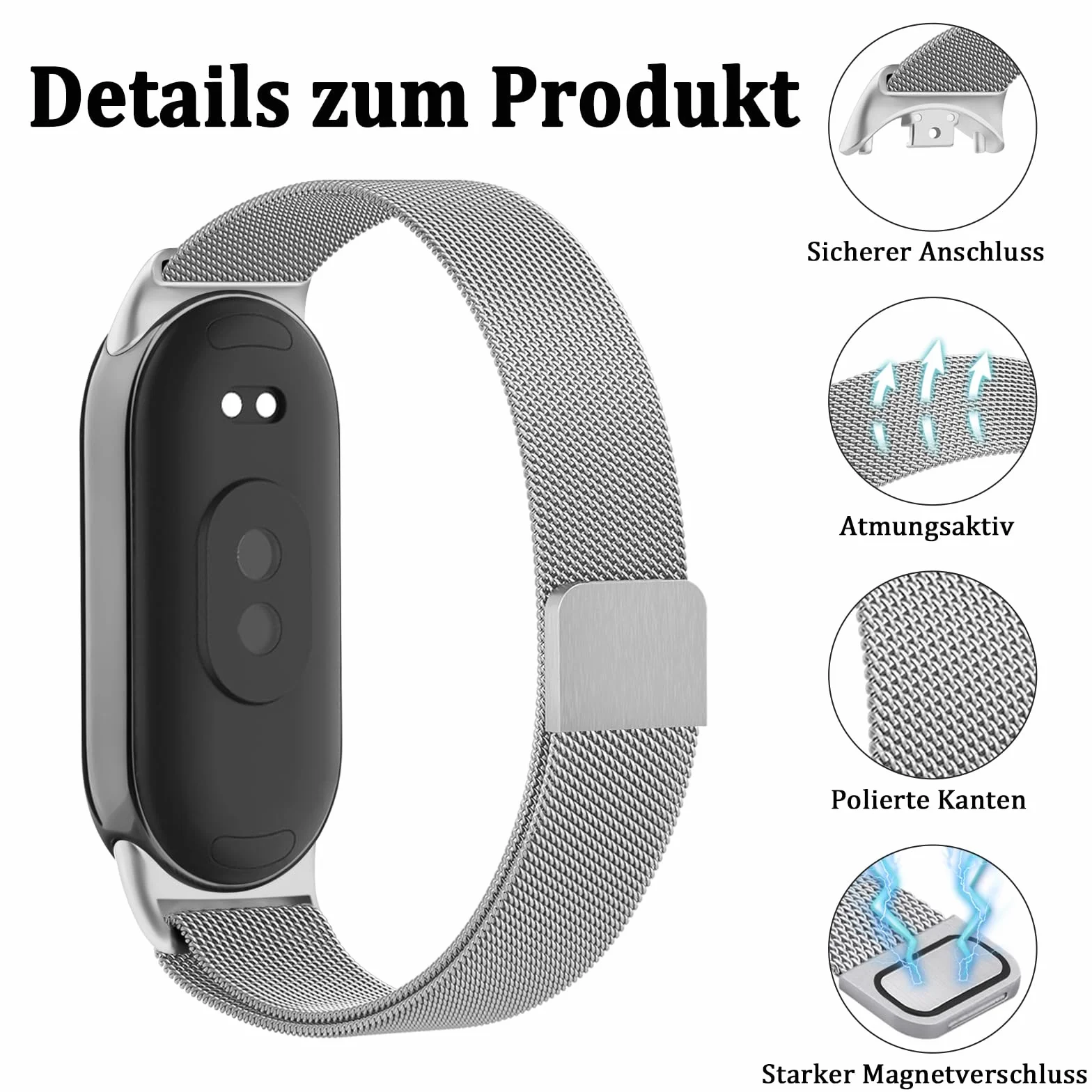 Meliya Bransoletka do Xiaomi Smart Band 9 / Xiaomi Smart Band 8 dla kobiet i mężczyzn, miękka, regulowana, magnetyczna, sportowa, metalowa bransoletka do zegarka Xiaomi Mi 9 / Mi 9 ze stali