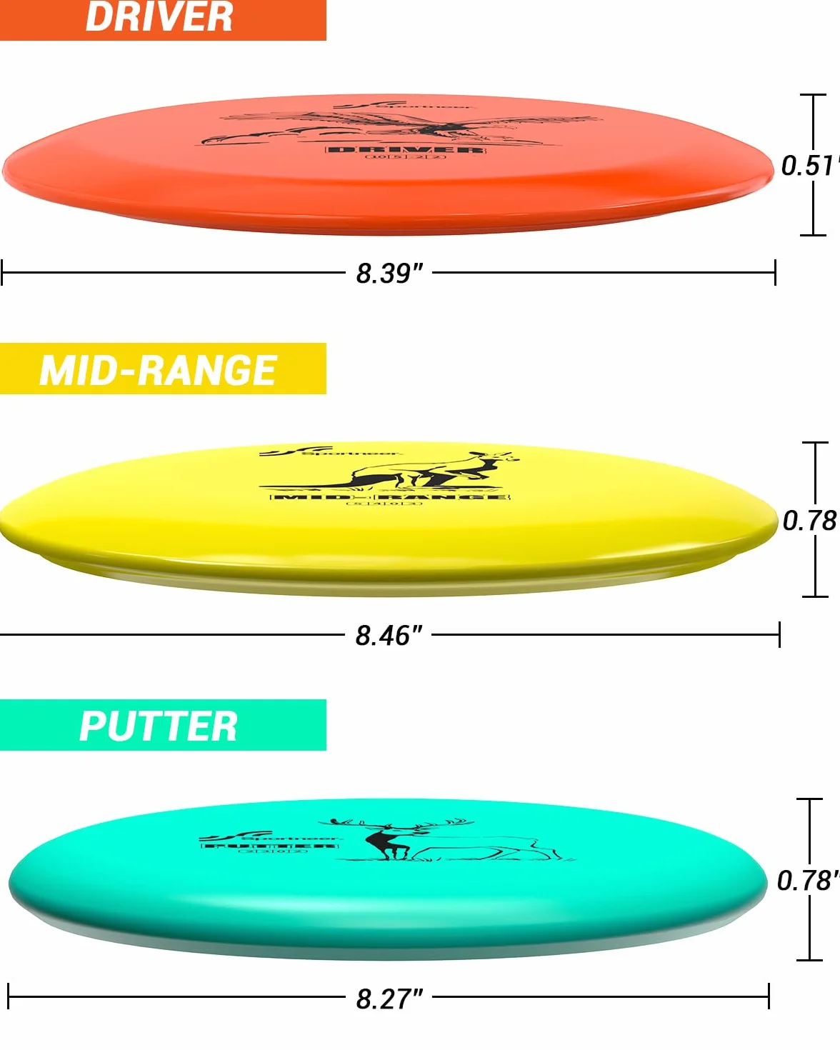 Sportneer Zestaw krążków do golfa, zestaw startowy do gry w golfa DiscGolf dla dorosłych (zwierzęta lądowe, 6)