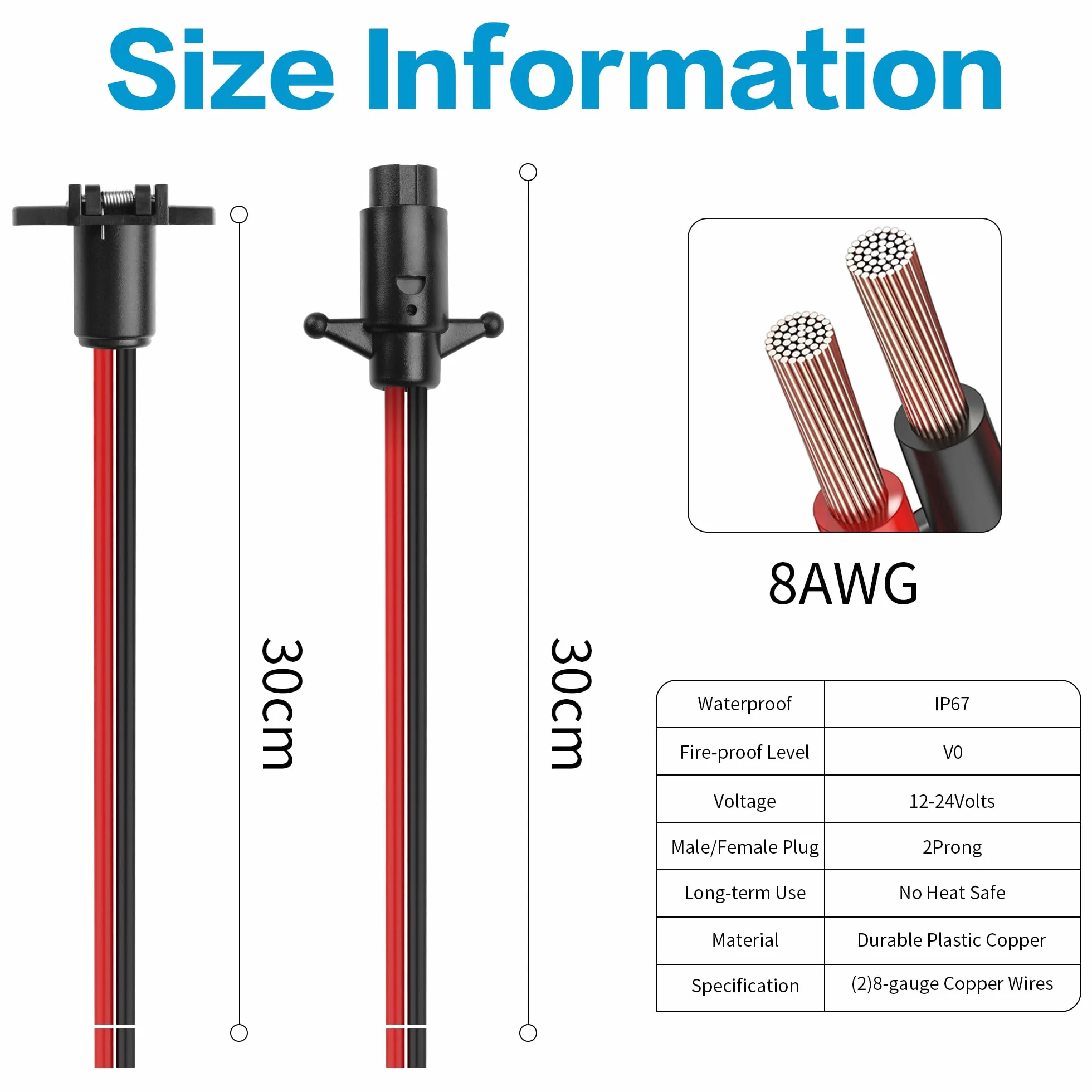 YACSEJAO 8AWG 12 V-24 V Trolling Motor Wtyczka i gniazdo Kit Marine-Grade Power Connector z wężem termokurczliwym do łodzi basowych, kajaków, silników trollingowych