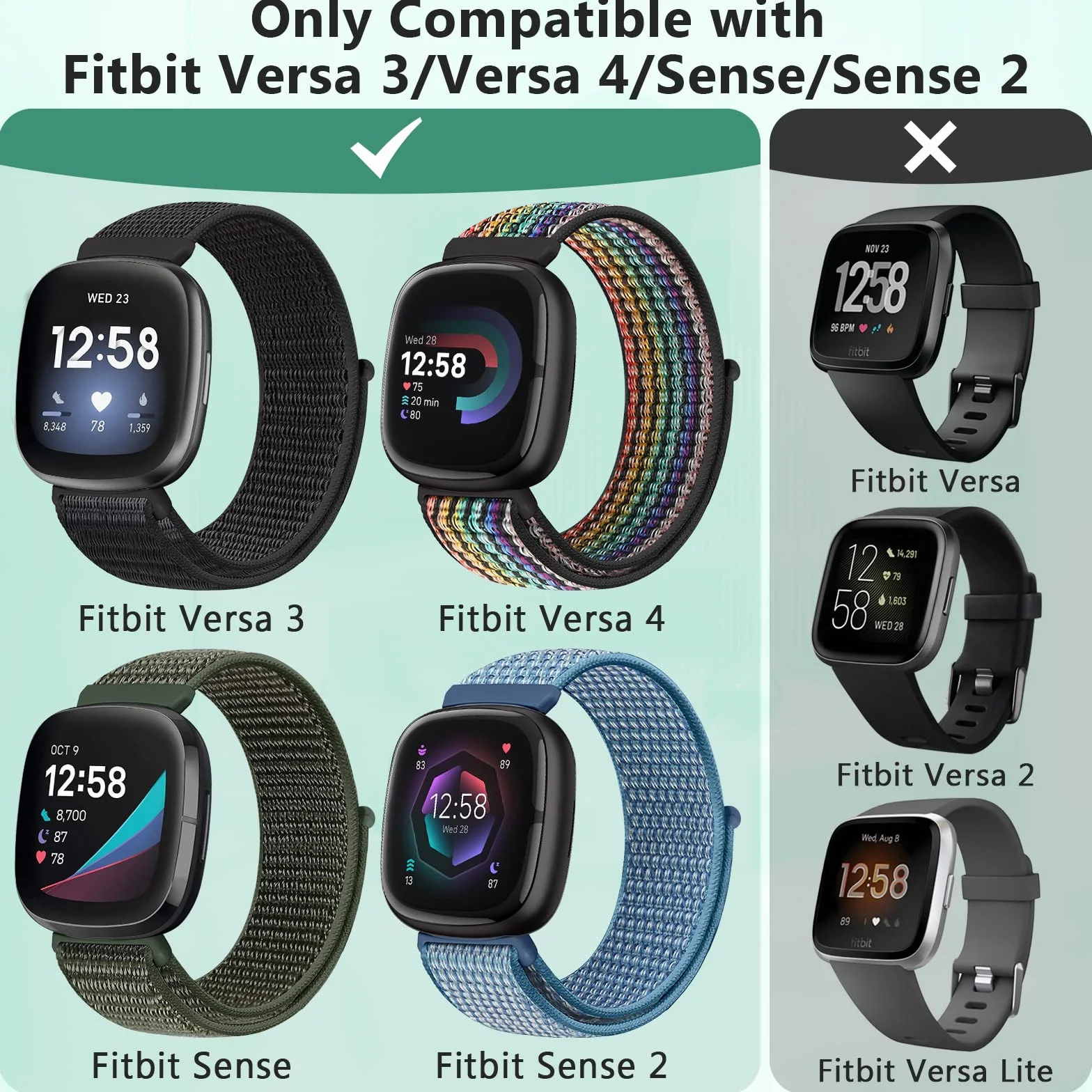 Runostrich Pasek kompatybilny z Fitbit Sense/Fitbit Versa 3, miękki, oddychający, regulowany, nylonowy pasek zastępczy, dla mężczyzn i kobiet