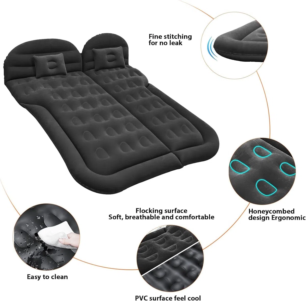 materac powietrzny SUV, materac podróżny do kempingu w samochodzie, zgrubny nadmuchiwany materac z powierzchnią flokowaną i PVC, do podróży, wędrówek, pełnowymiarowa nadmuchiwana mata do spania