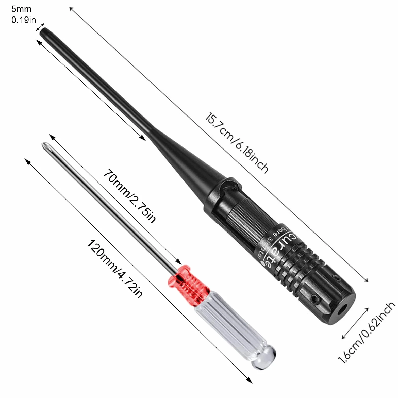 BORDEAG Bore Sighter, zestaw wizjera, kaliber od 22 do .50, lekki, Boresight, wysokiej jakości stop aluminium, kolimator Boresight do kalibracji poziomej (czerwone światło)