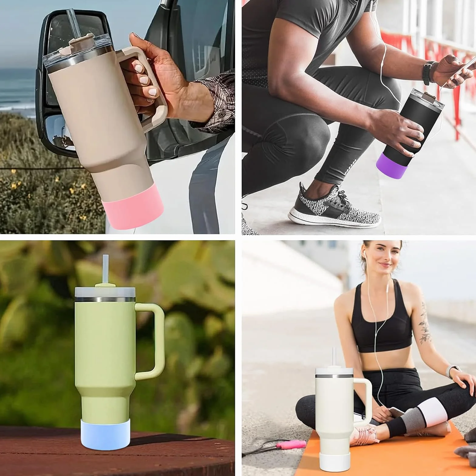 4 szt. silikonowy rękaw na kubek Stanleya, silikonowy pokrowiec na butelkę wody, pokrowiec na butelkę wody, do Stanley Quencher Adventure 40 oz i IceFlow 20 oz 30 oz