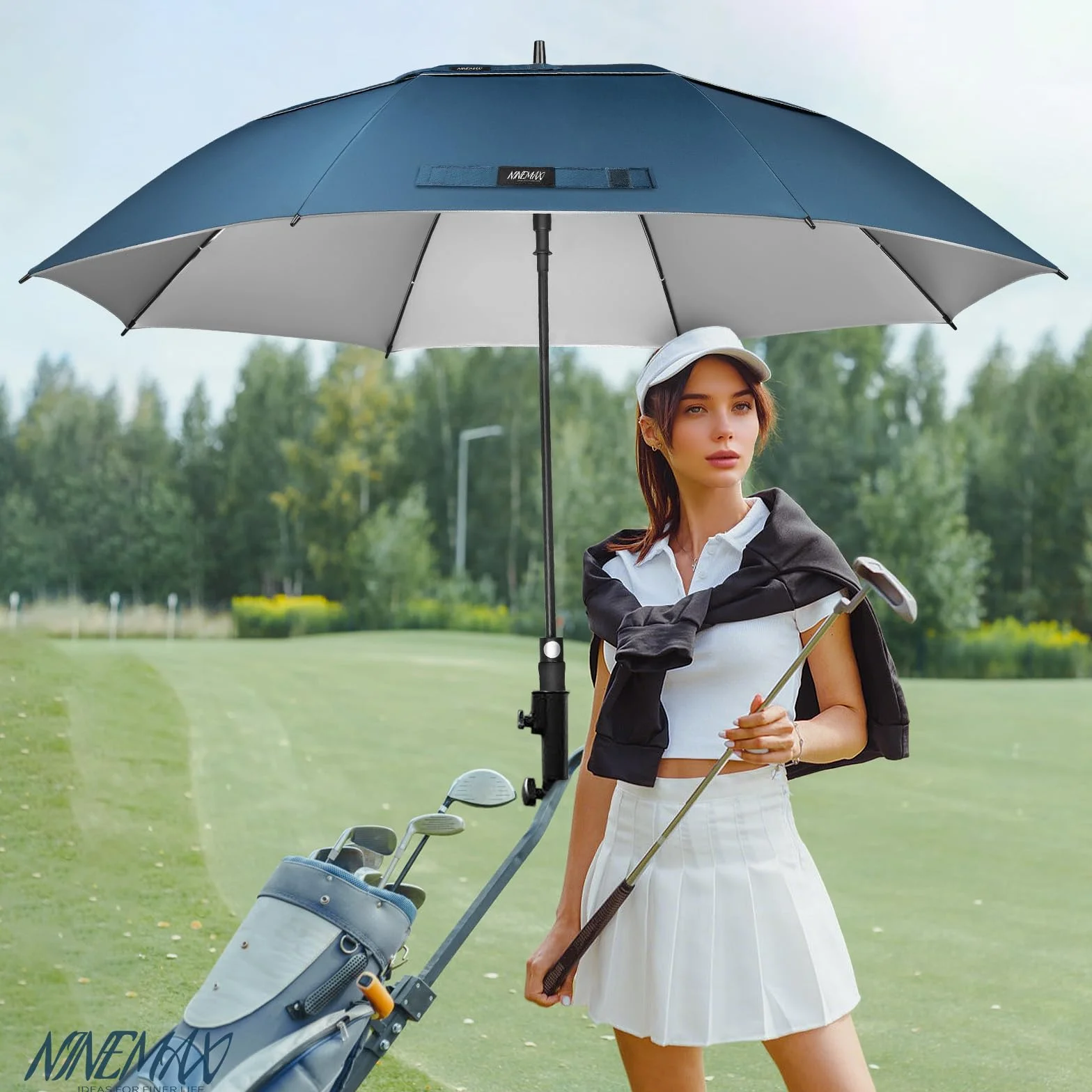 NINEMAX Parasol golfowy 156/175 cm UV Ochrona XL/XXL Wiatroszczelny Automatyczne Otwieranie