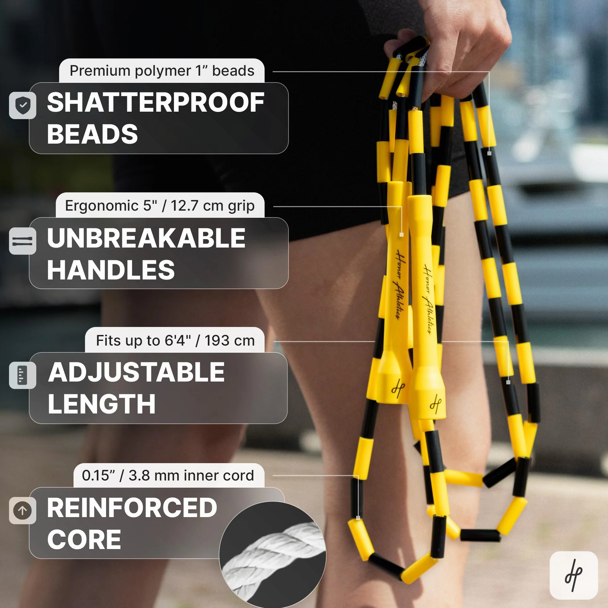 Honor Athletics Skakanka z koralikami 2.0 – regulowana z nietłukącymi się uchwytami i nietłukącymi się koralikami dla lepszego treningu fitness