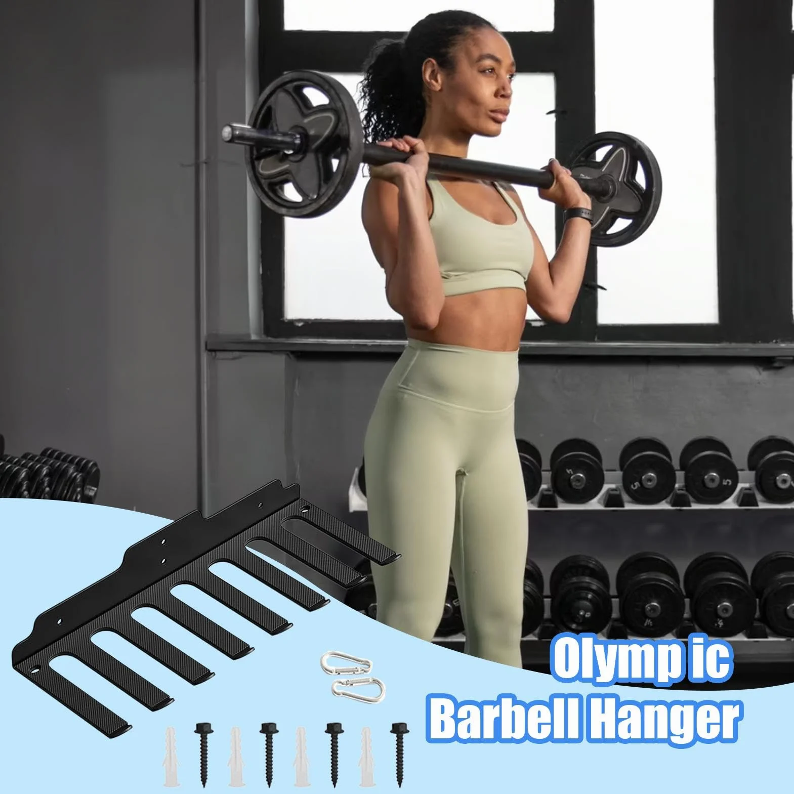 Heavy Duty Barbell Hanger, Barbell Wall Storage Rack, Gym Barbell Holder, Space Saving Weight Bar Holder, Wall Mount Barbell Organizer, Innovative Design, Strong Material Durability For Gym