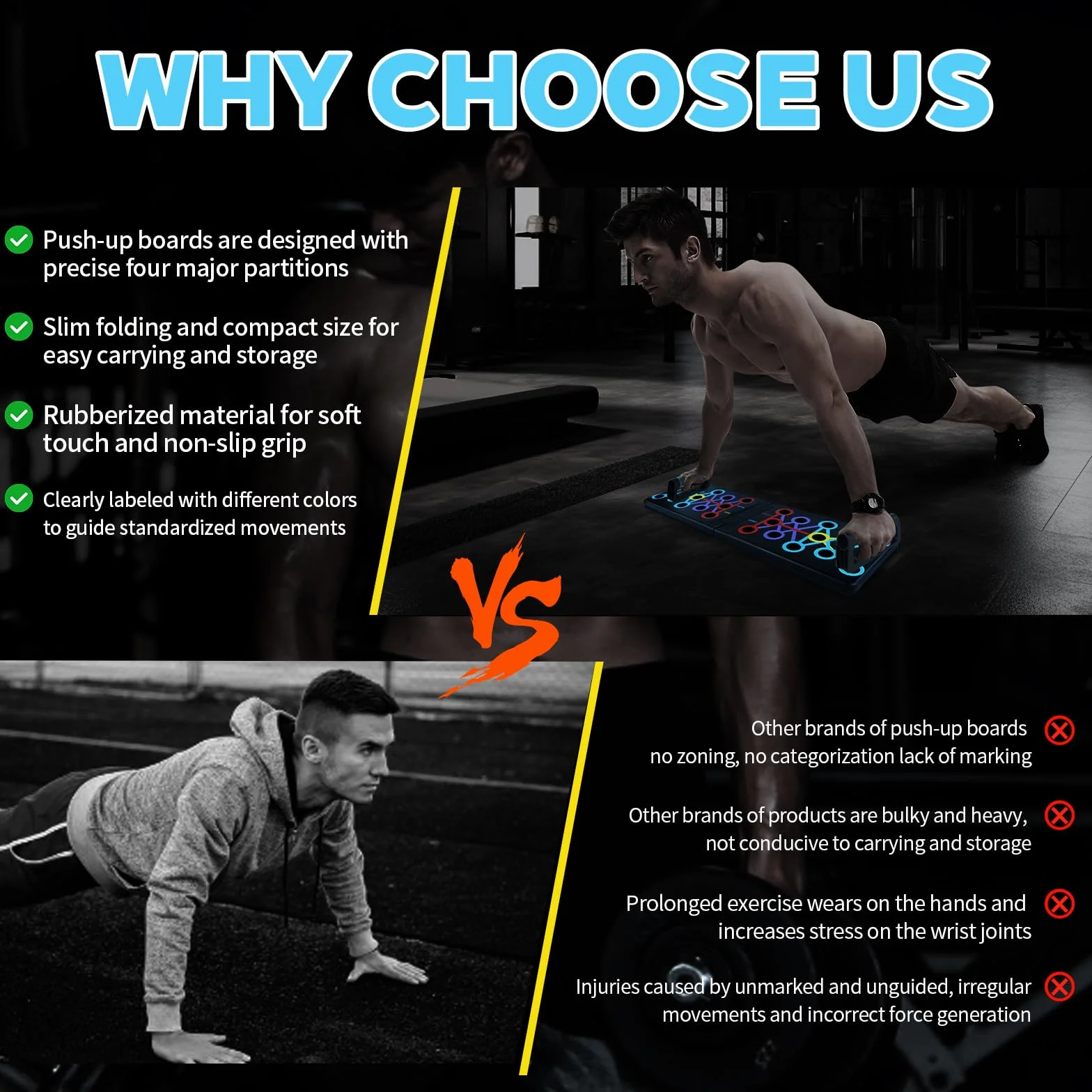Deska do pompek Push Up Board Składana Przenośna Deska do pompek z antypoślizgowymi silikonowymi uchwytami Fitness Board z antypoślizgową podkładką, sprzęt fitness do domu budowa mięśni, deska fitness