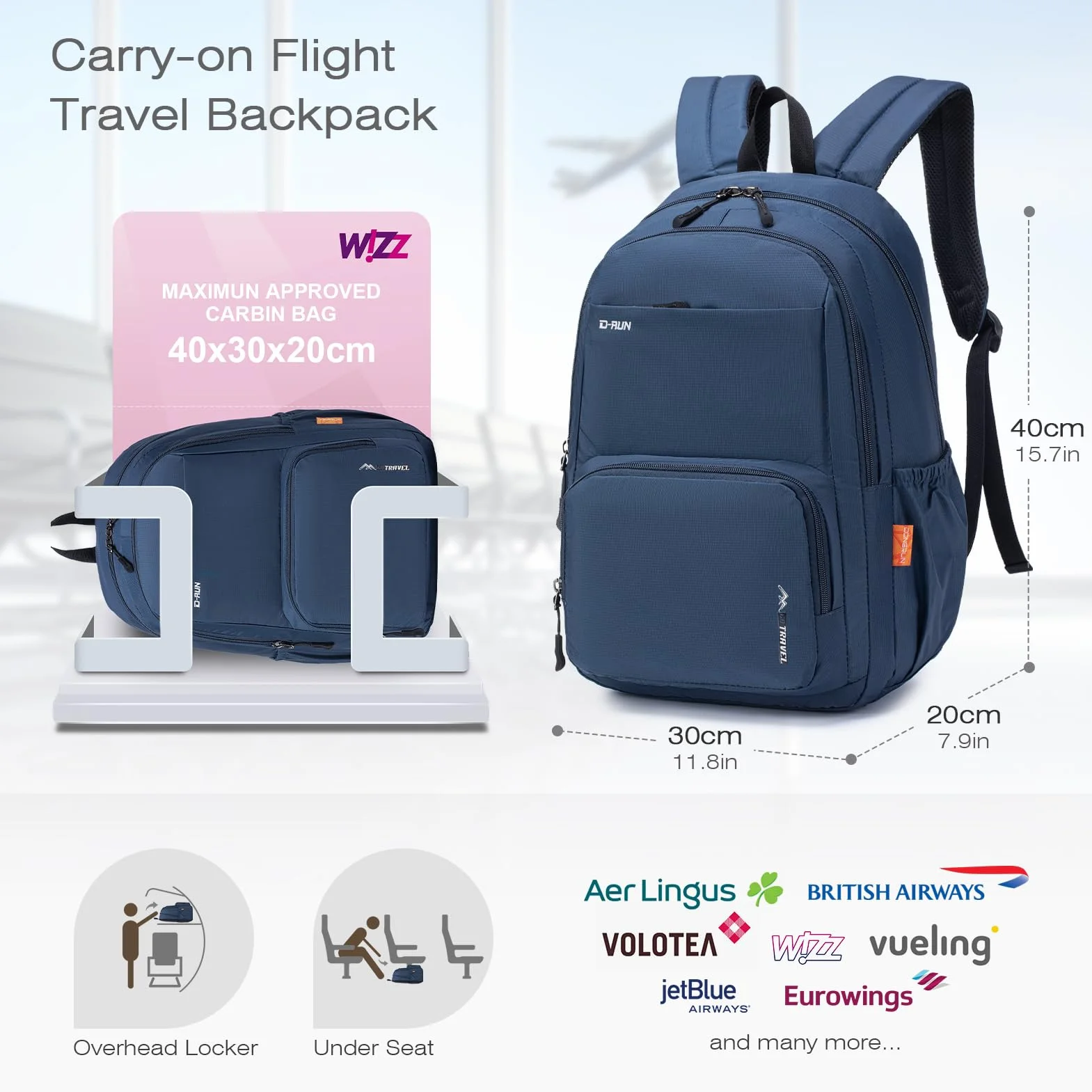 SPAHER Plecak Podróżny do Samolotu 40x30x20 Wizzair Vueling Lekki Plecak Kabinowy Uniwersytecki Kempingowy 25L Wodoodporny Plecak na co Dzień Laptopa 14 Calowy dla Mężczyzn Kobiety Czarny