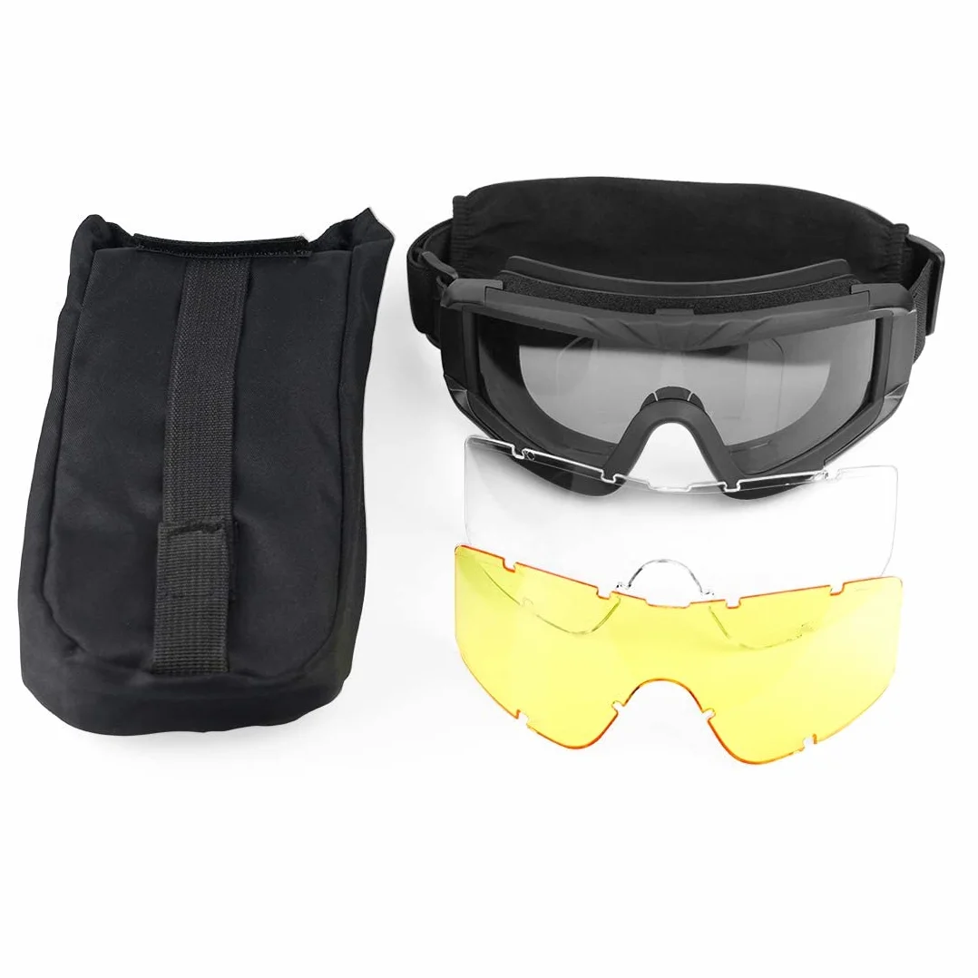 Feyachi Airsoft, taktyczne, wojskowe okulary ochronne z 3 wymiennymi soczewkami, ochrona UV400, okulary strzeleckie, okulary przeciwmgielne, outdoorowe, do uprawiania sportu, polowania, jazdy na