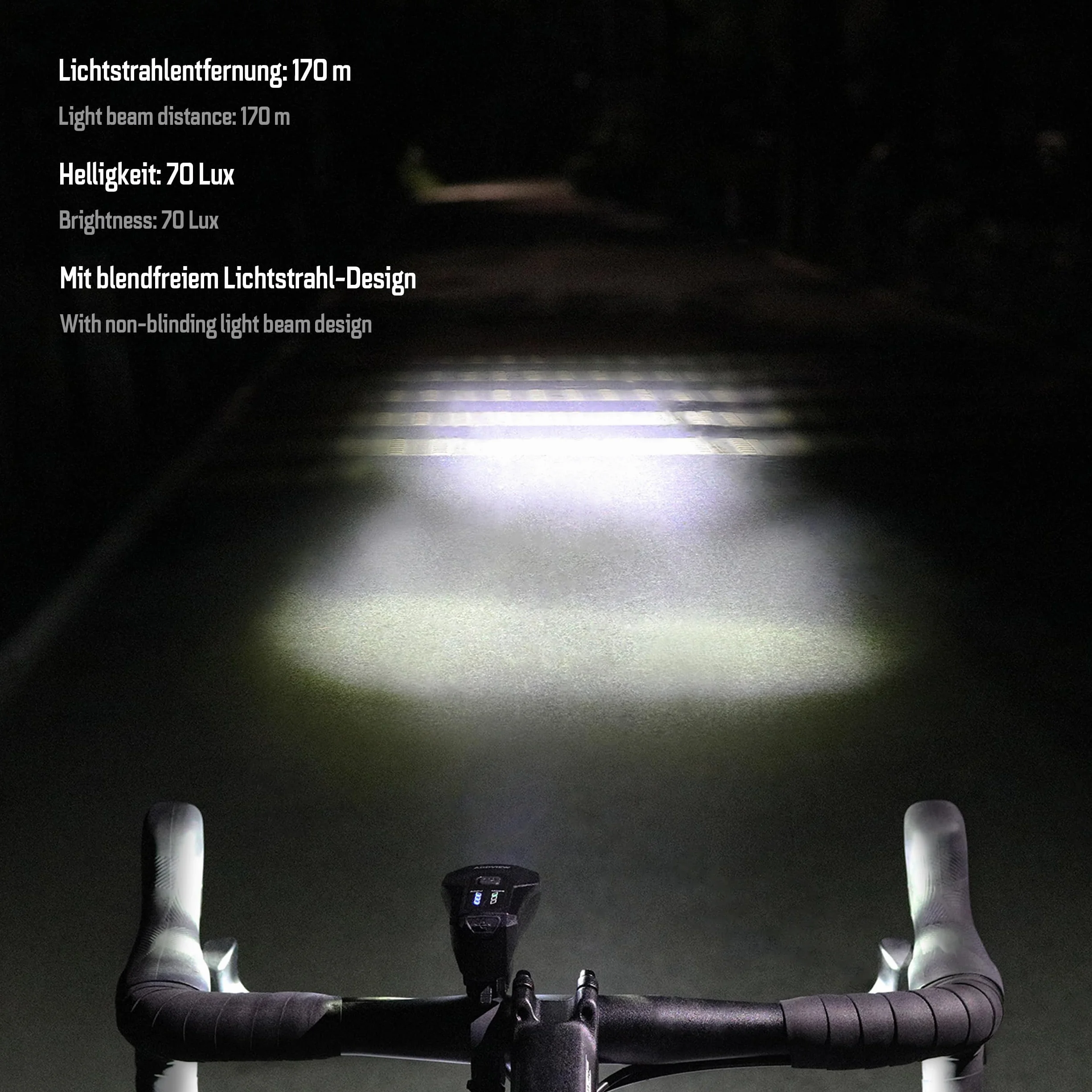 ADDVIEW Zestaw świateł rowerowych Starlight – dopuszczone do ruchu drogowego (obowiązują przepisy lokalne), 70 lx światło przednie i tylne LED z USB C, zasilanie bateryjne, wodoszczelność IP65, zasięg