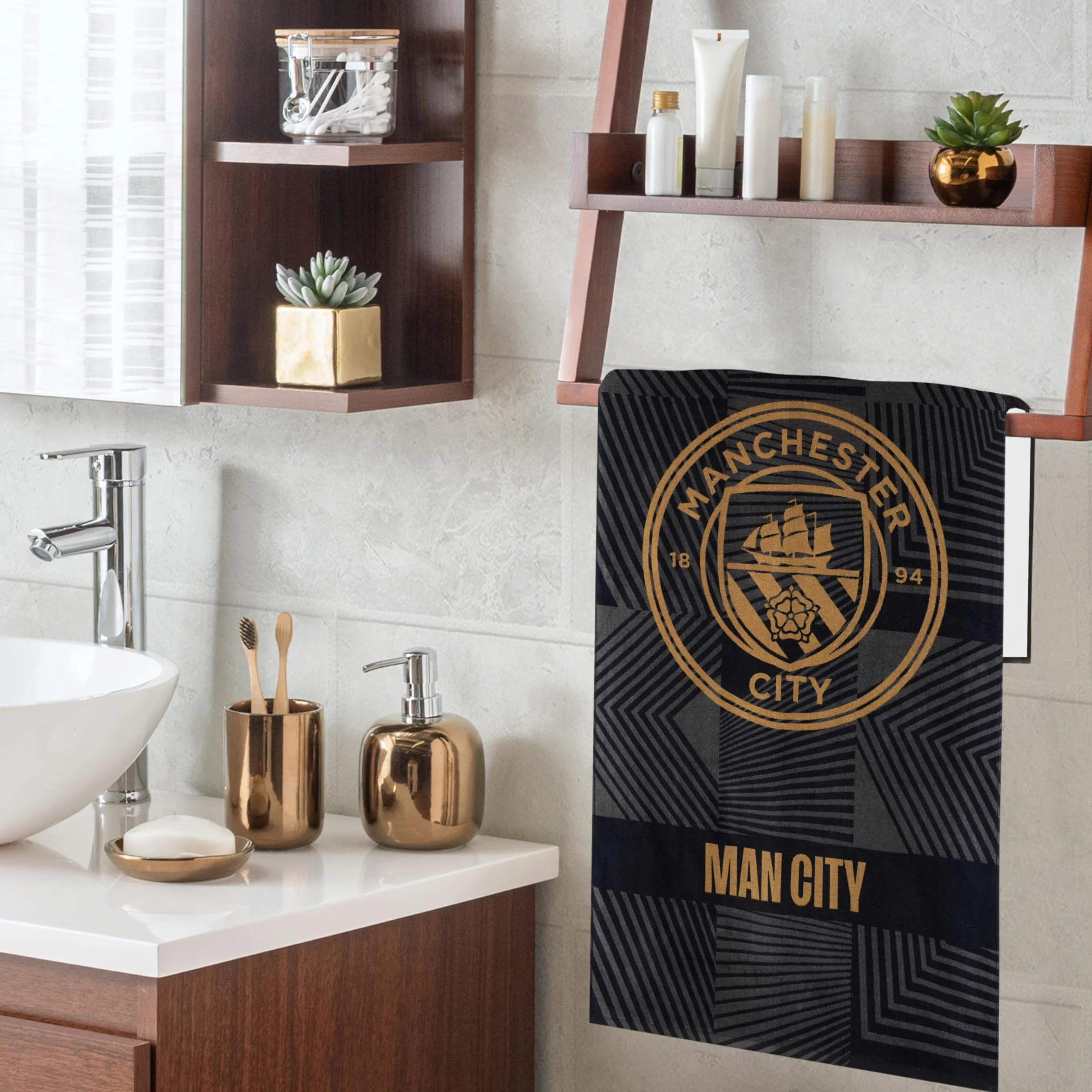 Manchester City FC Ręcznik Łazienkowy Welurowy 140x70 cm 100% Bawełna Czarny