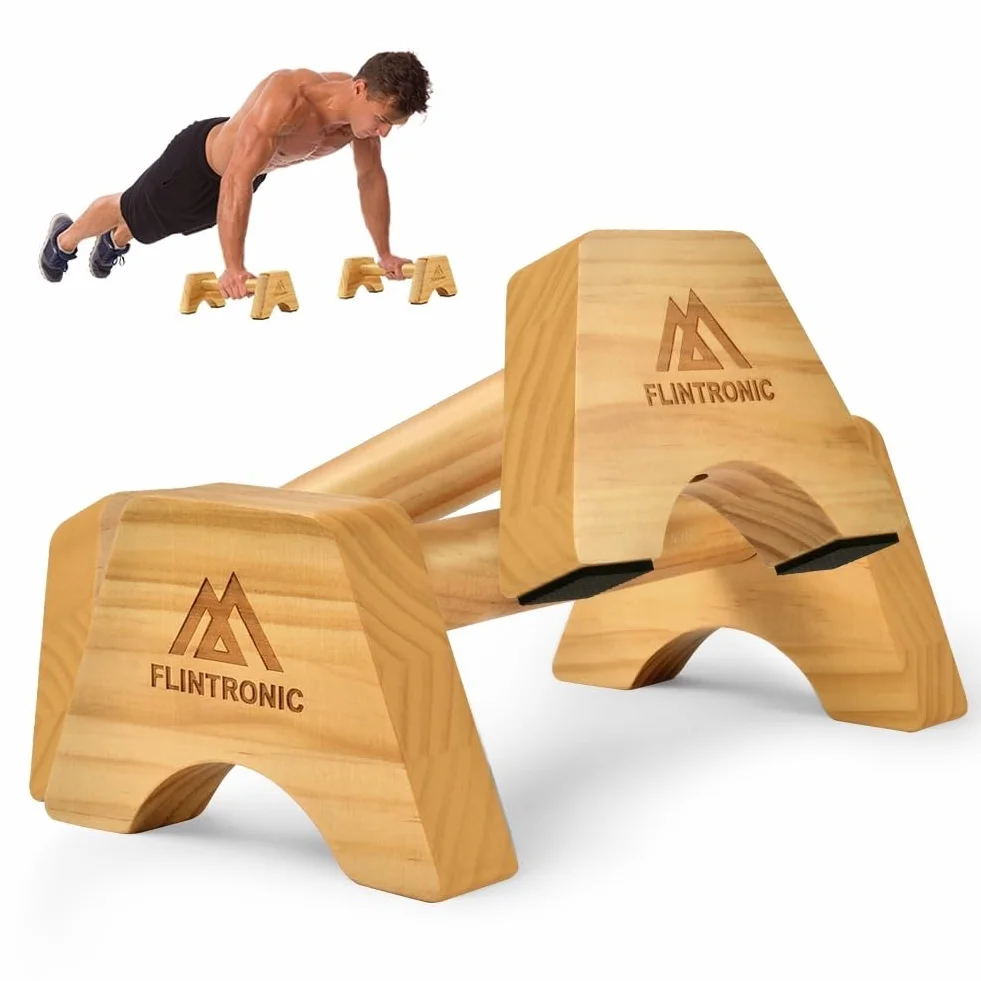 flintronic Drewniane paralety, drążki fitness z matą antypoślizgową do treningu siłowego
