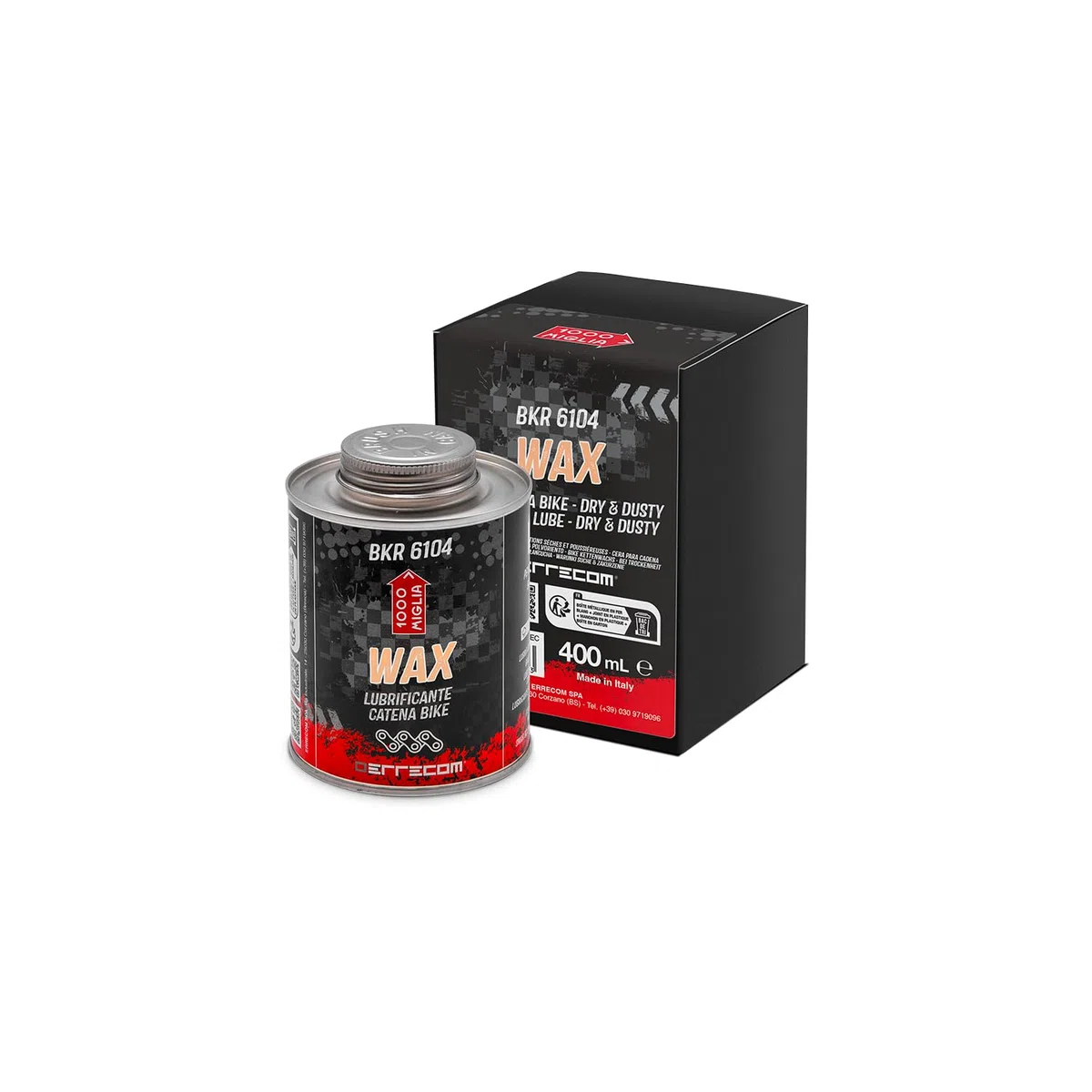 1000 Miglia BKR 6104 DRY Wosk do Łańcucha Rowerowego - 400 ml, Suche Warunki Pogodowe, Pojemnik All-In-One zawiera Pędzelek do aplikacji