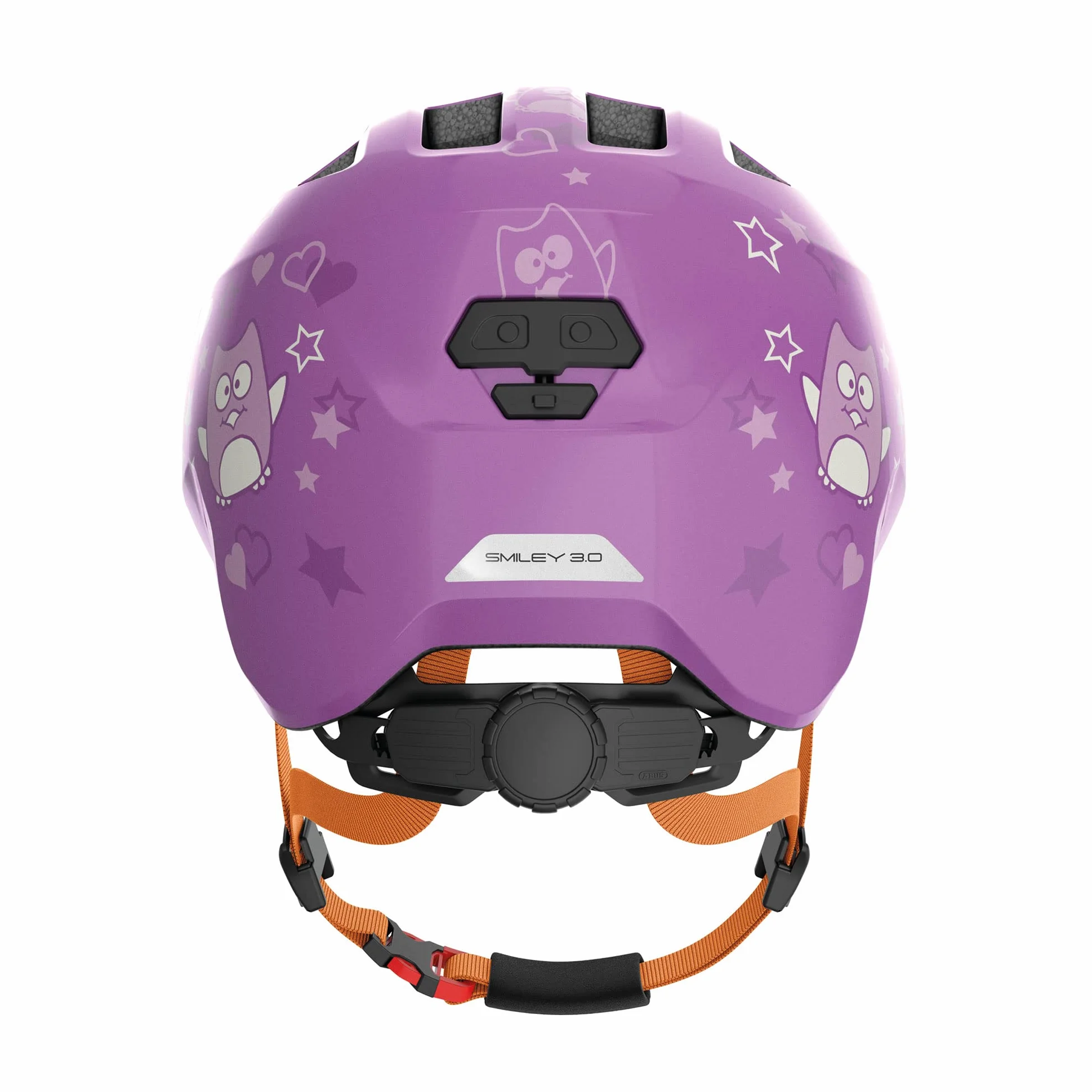 ABUS Kask dzieci?cy Smiley 3.0 – kask rowerowy o g??bokim dopasowaniu, wzornictwo odpowiednie dla dzieci i miejsce na warkocz – dla dziewcz?t i ch?opców – fioletowy ze wzorem sowy, rozmiar S