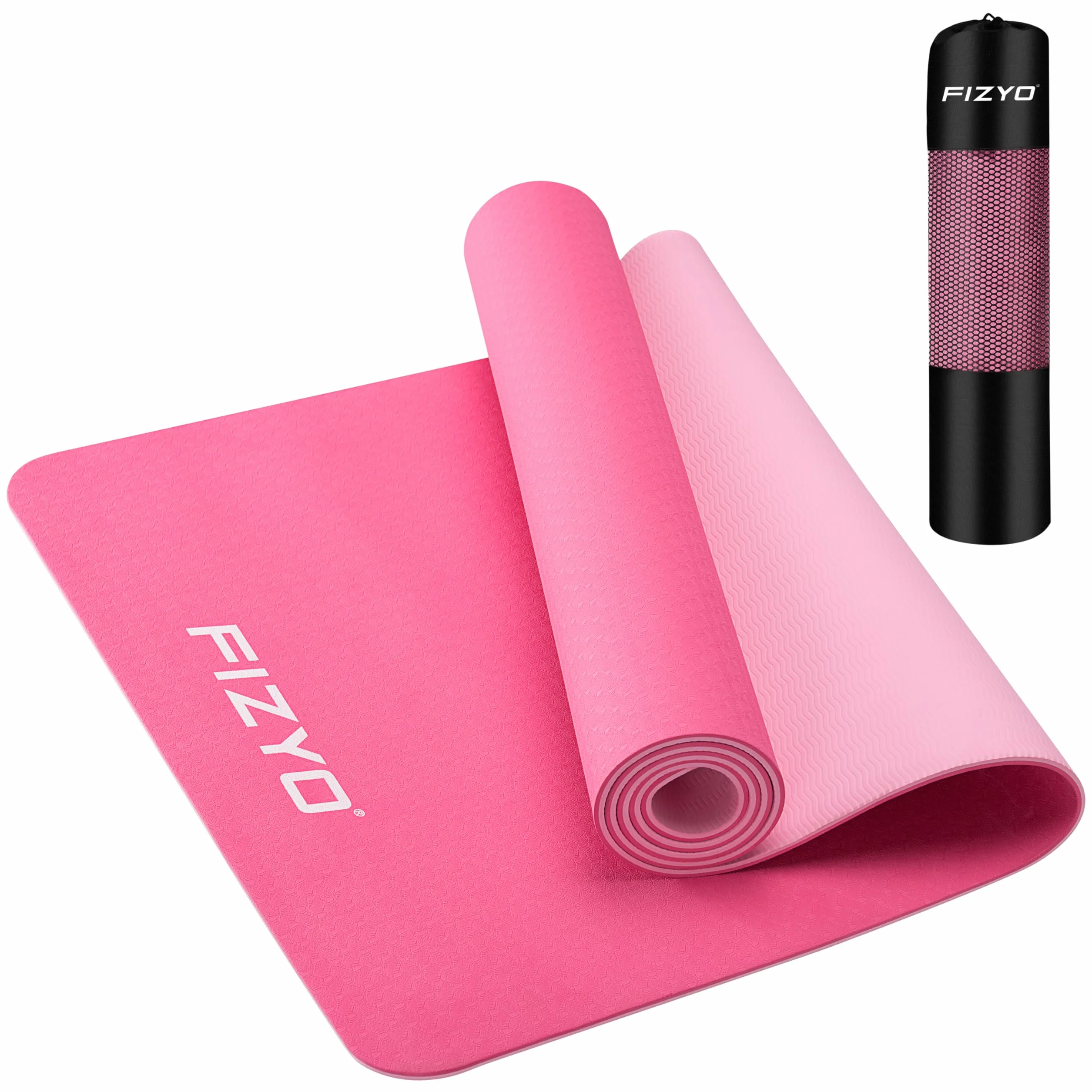 Fizyo Antypoślizgowa mata do jogi z torbą, TPE, mata gimnastyczna do pilatesu, treningu, fitnessu, wyściełana i antypoślizgowa, bardzo cienka 0,6 cm, 183 x 61 cm, z pasem transportowym i torbą