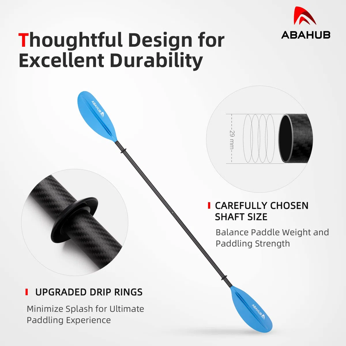 Abahub 230cm Kajak WiosłO WęGlowe PodwóJne WiosłO Do Kajaka łóDź WiosłOwa Kayak Paddle, PręT Ze Stopu WęGla, Plastikowe Ostrza Czarny/BiałY/Niebieski/Zielony/PomarańCzowy/żółTy