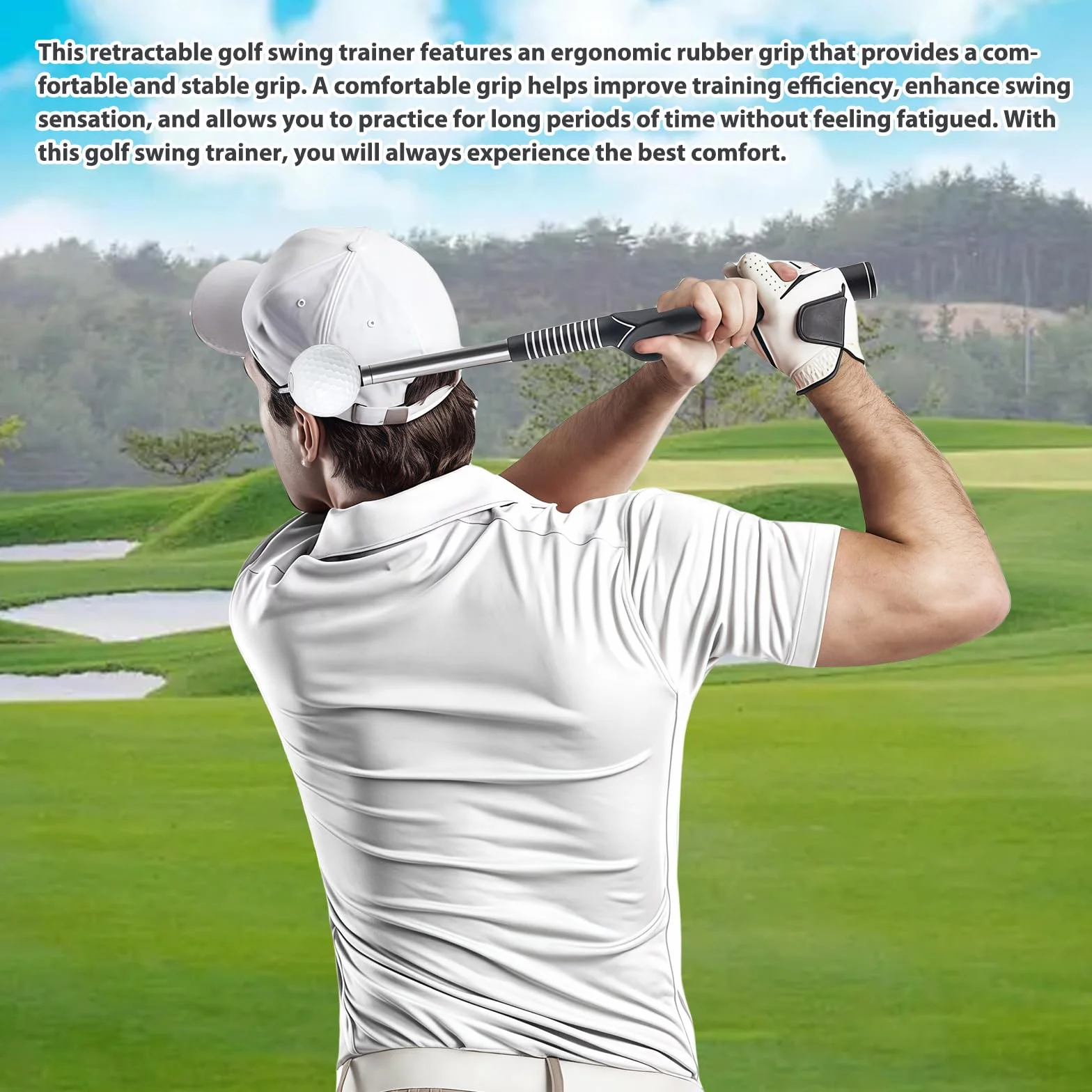 Wysuwany trenażer golfowy: teleskopowa pomoc treningowa z antypoślizgowym uchwytem, wysuwana pomoc do treningu golfowego, służy do korekcji postawy i treningu zamachowego