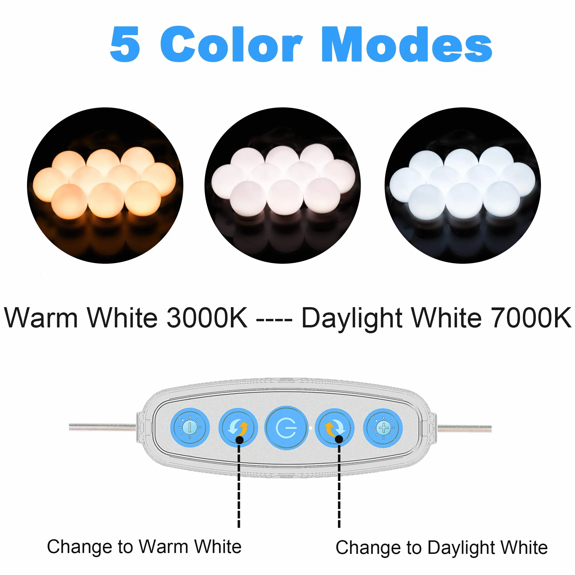 Sylvwin Vanity Mirror Lights z 10 ściemnianymi żarówkami LED, zestaw świateł lustrzanych Hollywood z 5 trybami kolorów i 5 jasnościami