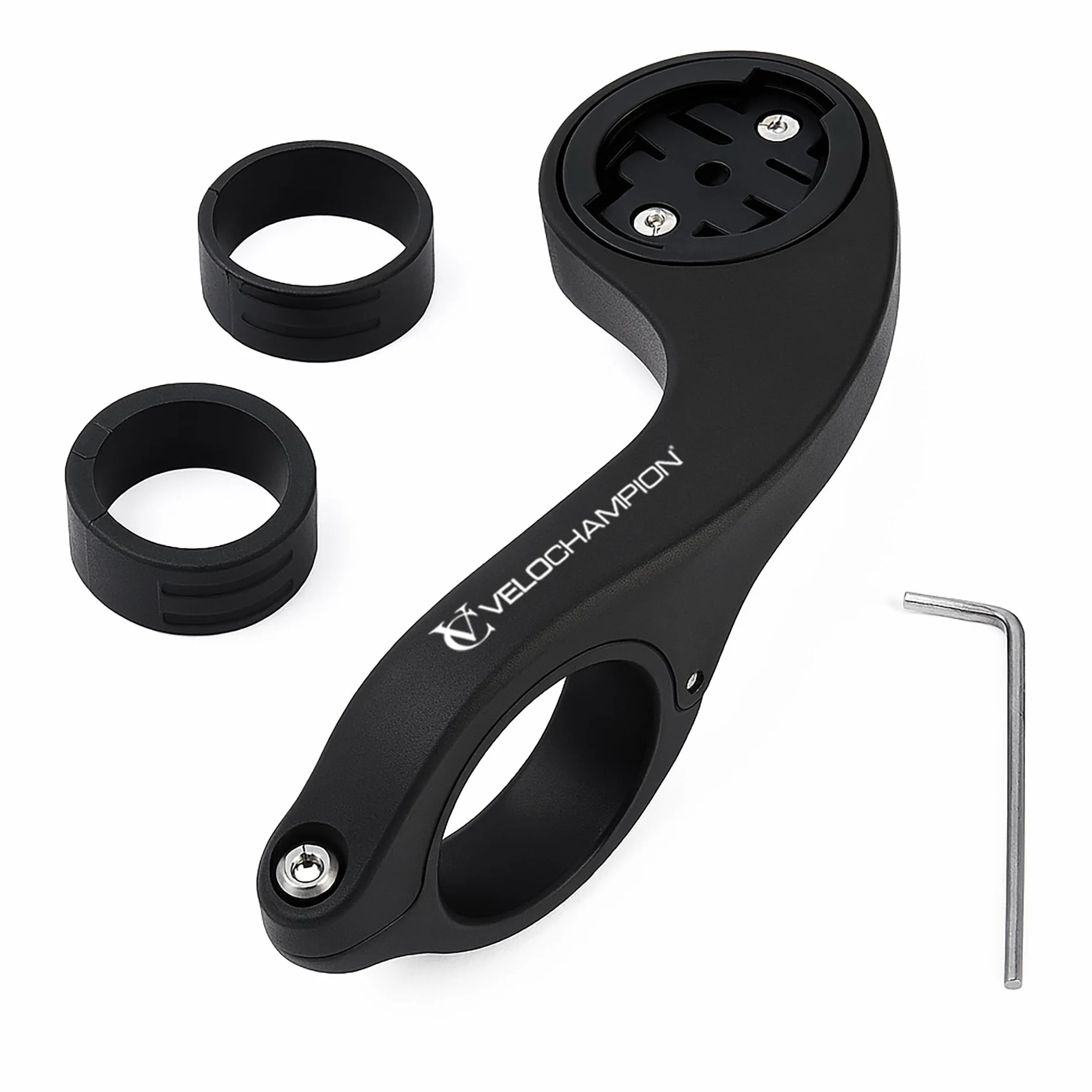 VeloChampion Uchwyt rowerowy na kierownicę typu Out Front kompatybilny z komputerami GPS Garmin i Wahoo. Pasuje do kierownic o średnicy 25,4–35 mm (uchwyt Garmin)