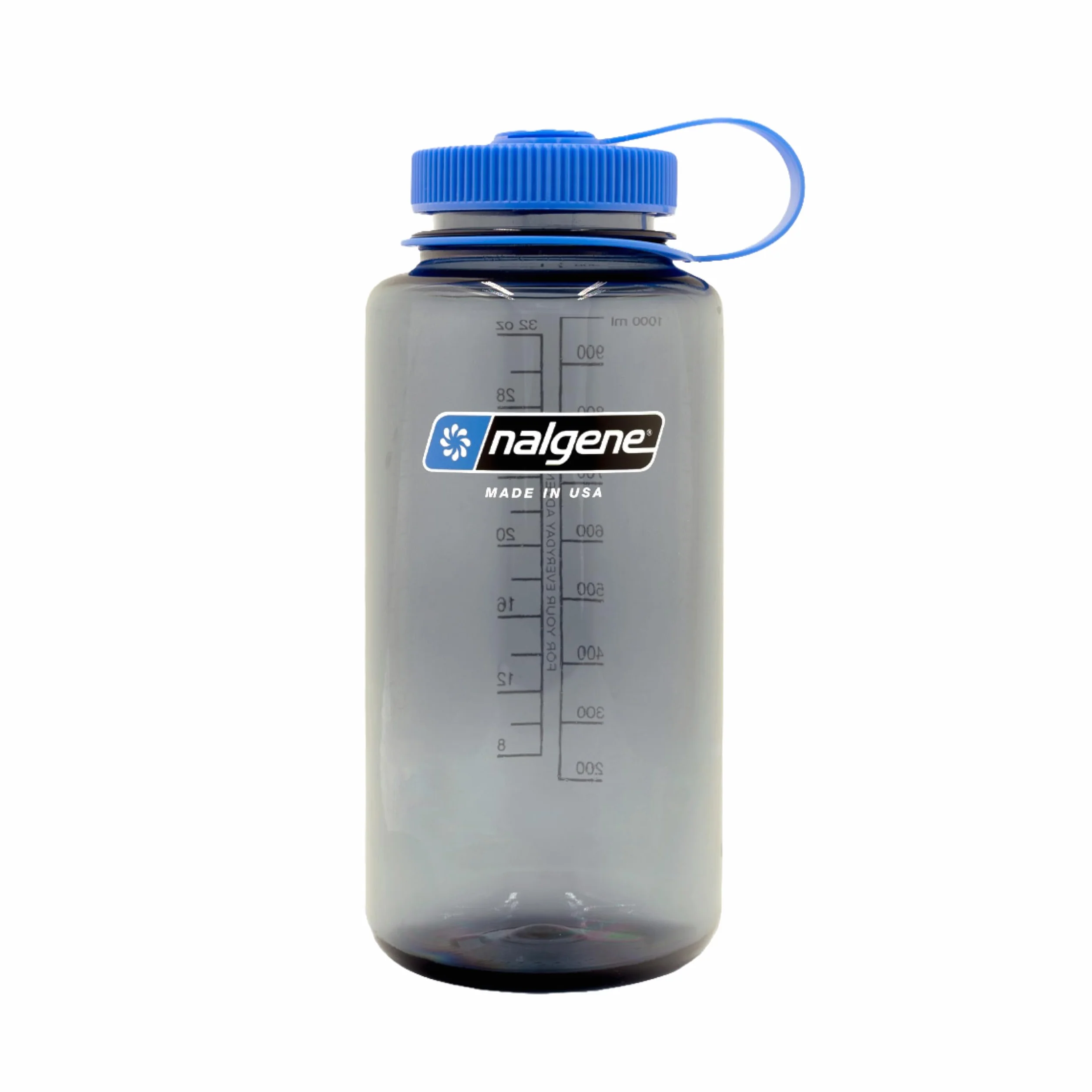 Nalgene Sustain Butelka na wodę z tritanu, bez BPA, wykonana z materiału pochodzącego w 50% z tworzywa sztucznego, 900 ml, szeroki otwór, przydymiony szary
