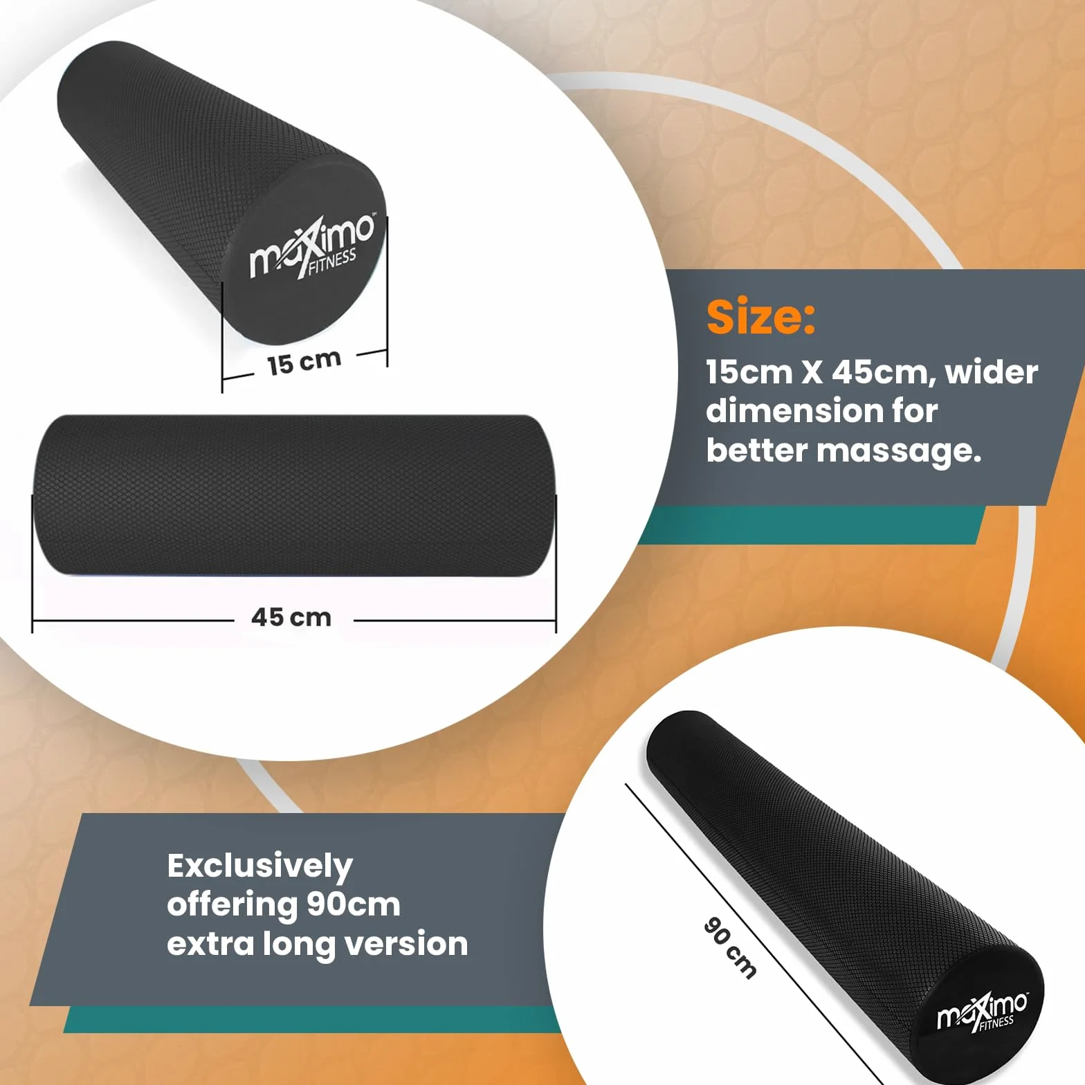 Maximo Fitness Wałek do masażu powięzi 45 x 15 cm średnio twardy do jogi i regeneracji