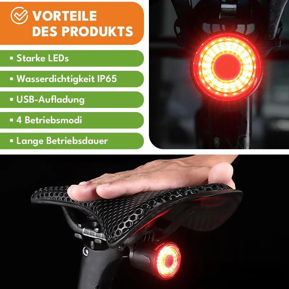 KRUMAD Lampka rowerowa tylna LED USB, wodoodporne światło rowerowe z 4 trybami, akumulatorowa lampka tylna na rower MTB, gravel, szosowy i e-bike, akcesoria rowerowe