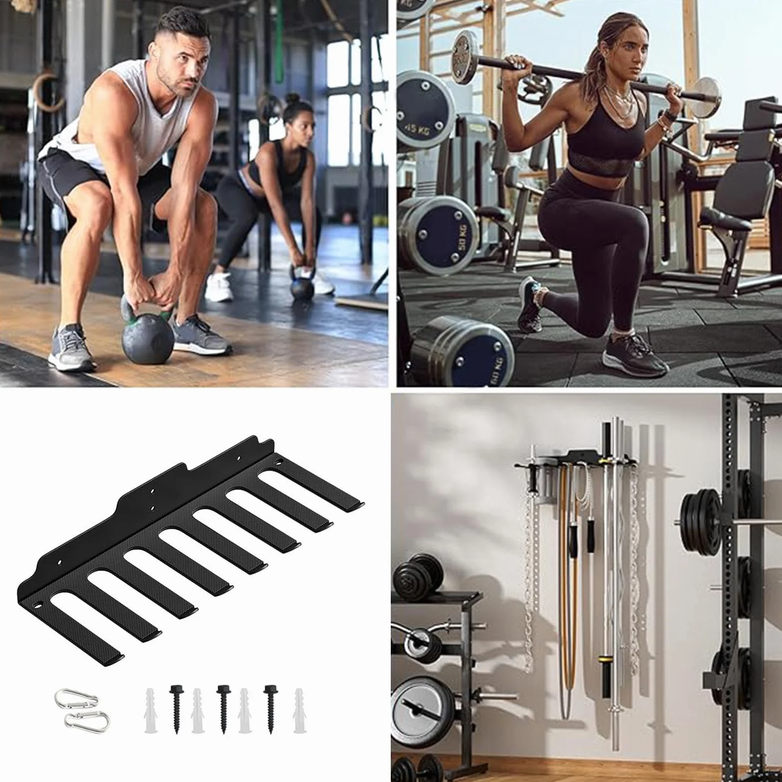 Heavy Duty Barbell Hanger, Barbell Wall Storage Rack, Gym Barbell Holder, Space Saving Weight Bar Holder, Wall Mount Barbell Organizer, Innovative Design, Strong Material Durability For Gym