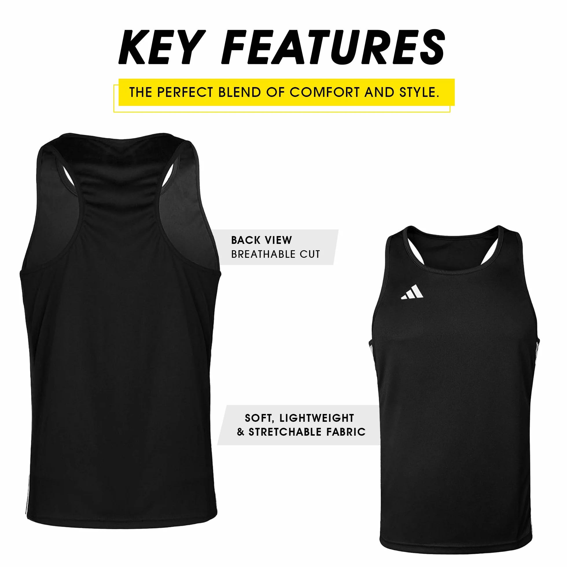 Adidas Kamizelka bokserska, tank top do fitnessu, ćwiczeń i treningów na siłowni, bez rękawów, lekki, rozciągliwy materiał, podstawowy stempel