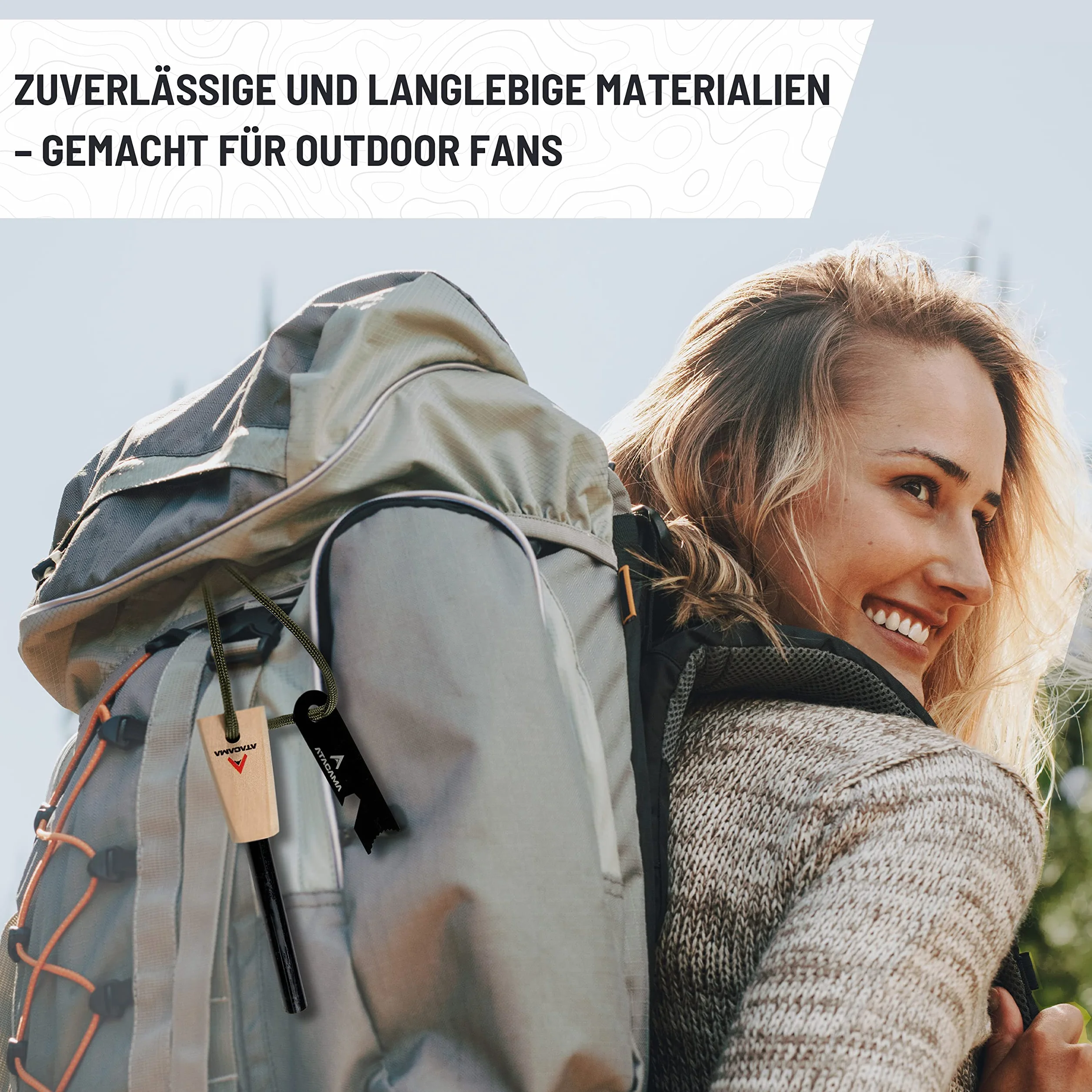 Atacama Krzesiwo survivalowe zestaw z narzędziem wielofunkcyjnym, krzesiwo Kienspan Tinder, dmuchawka i krzesiwo - wyposażenie outdoorowe i wyposażenie bushcraft - Firestarter - wieczna zapałka