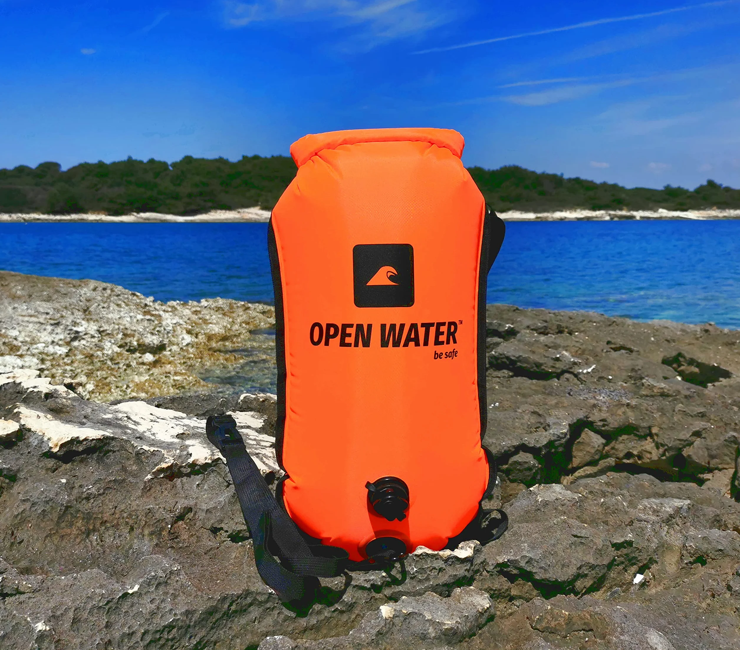 OPENWATER dmuchana bojka asekuracyjna 3w1 duża 28L z suchą kieszenią do triathlonu