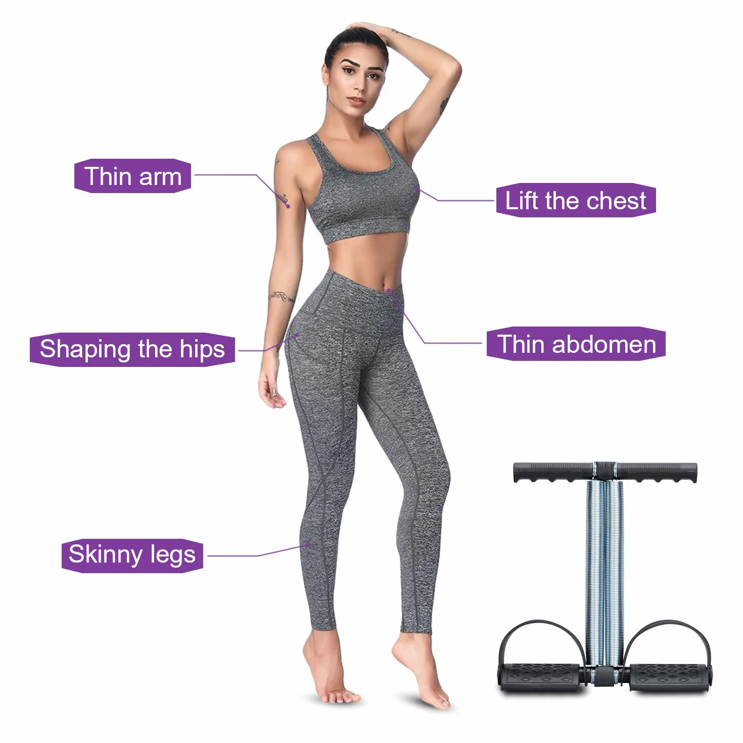 Ekspander do fitnessu z podwójnym sprężynowym naciągiem, czarna lina do podciągania