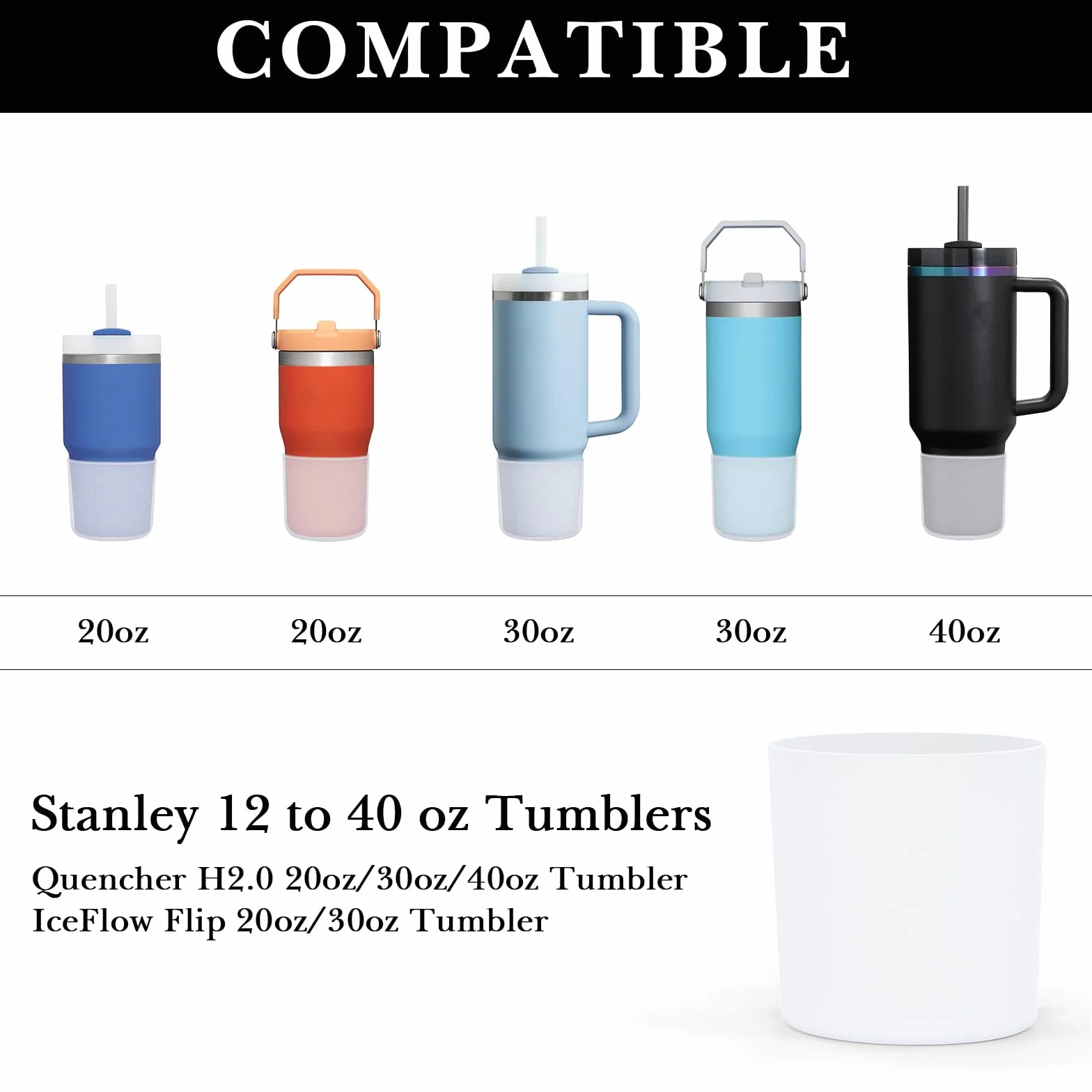 Ochraniacz na bidon Linkidea, kompatybilny z bidonami Stanley Quencher H2.0 20oz/30oz/40oz, IceFlow Flip 20oz/30oz, silikonowy ochraniacz dna bidonu, ochraniacz na bidon (biały / 2 sztuki)