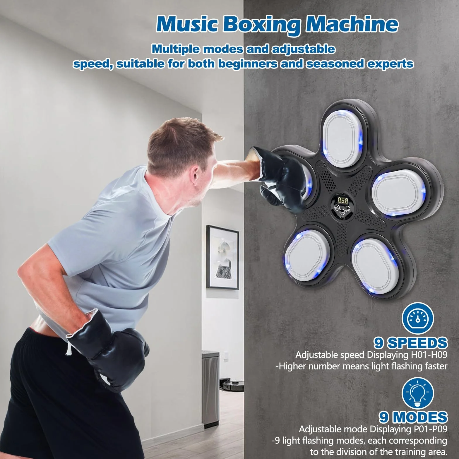 Ark miido Music Boxing Machine Bluetooth z rękawicami bokserskimi, 9 trybów prędkości, trening bokserski w domu