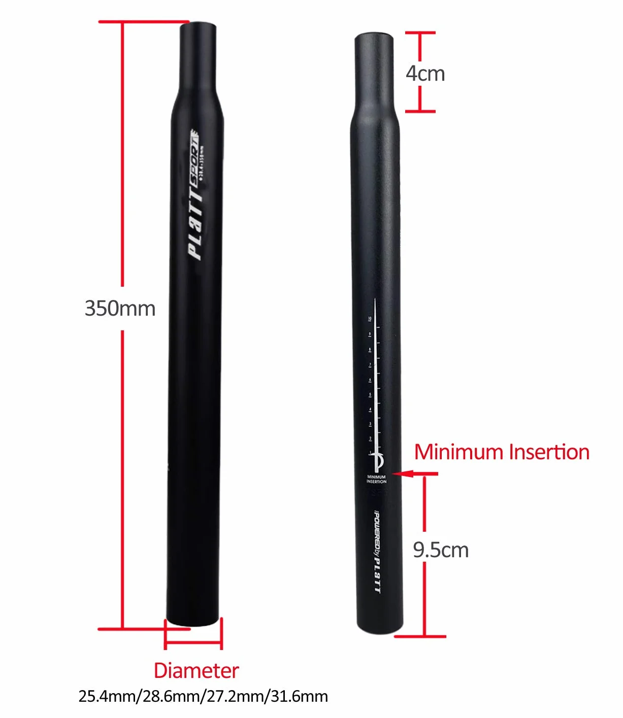 PLATT Sztyca podsiodłowa rowerowa ze stopu aluminium MTB 25,4/27,2/28,6/31,6 350 mm