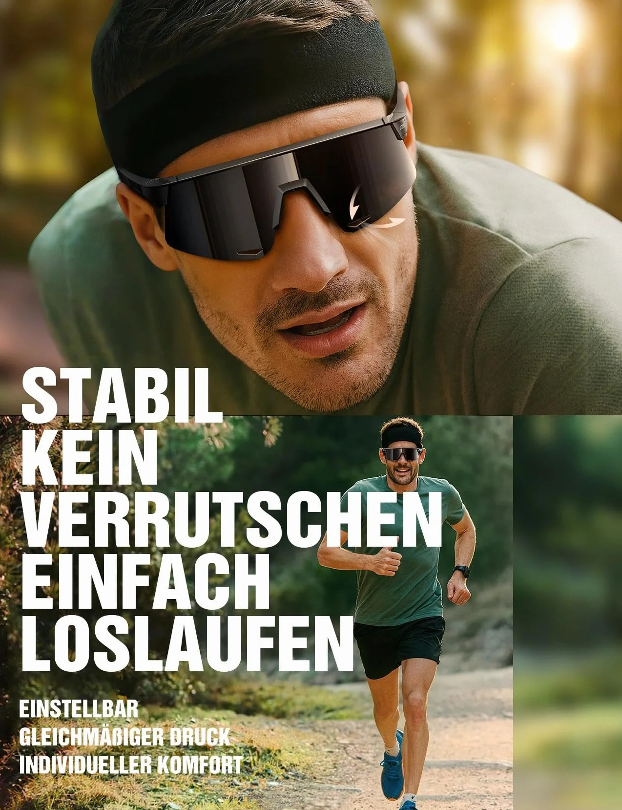 JOYROOM Okulary Sportowe dla Mężczyzn i Kobiet UV400 Ochrona Okulary Rowerowe do Biegania Jazdy Turystyki z Lekką Ramą TR90, Regulowalną Poduszką Nosa i Giętymi Wąsami