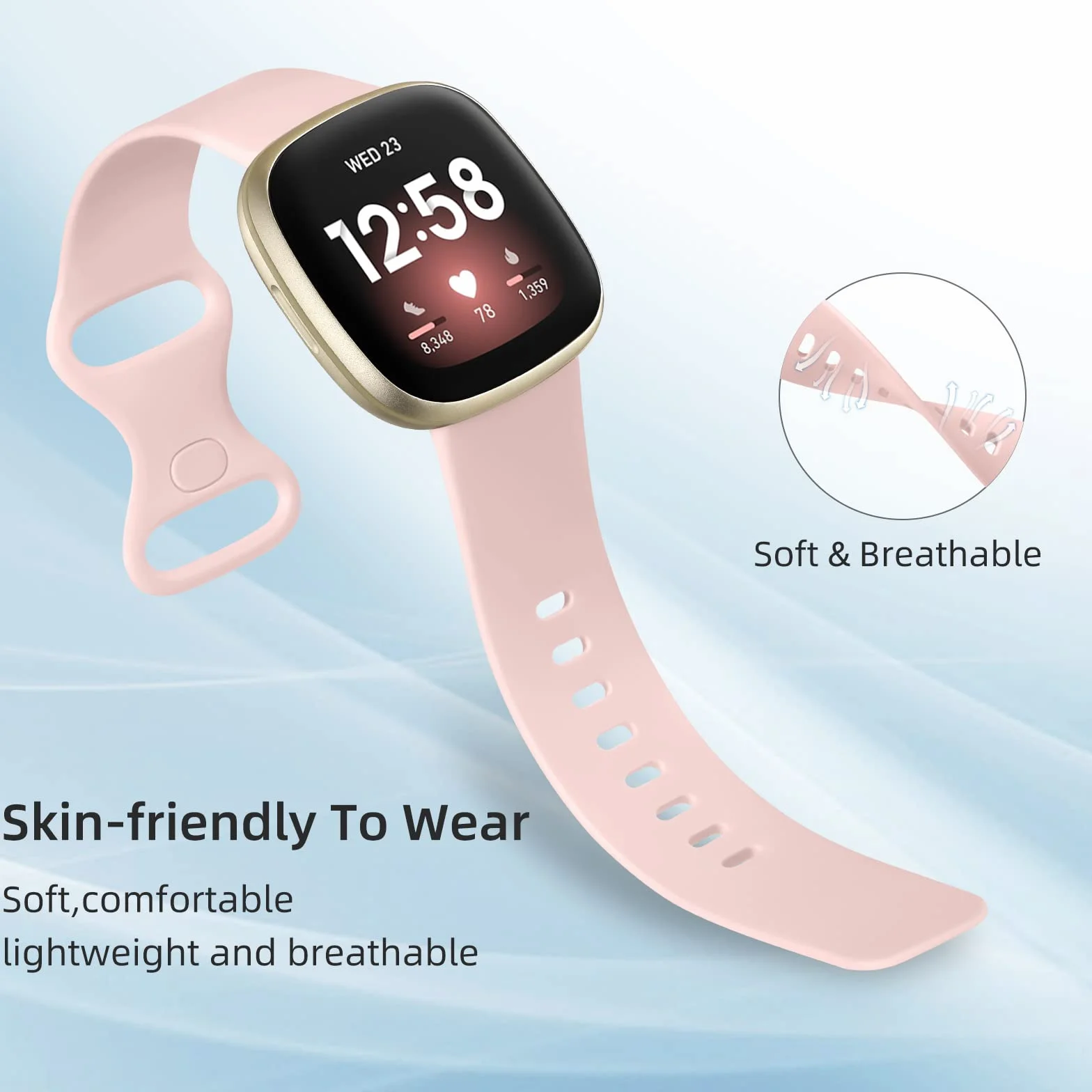 Oielai Bransoletka kompatybilna z Fitbit Versa 4 / Fitbit Versa 3 / Fitbit Sense 2 / Fitbit Sense / Versa 3 / Versa 4 / Sense / Sense 2, silikonowa, klasyczna, delikatna, dla kobiet i mężczyzn