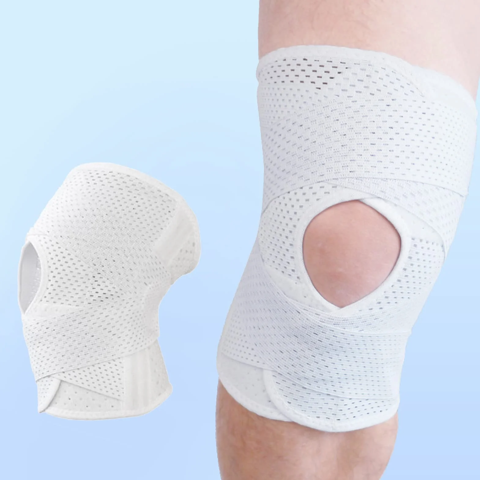 Stabilizator Kolana Rzepki, Oddychająca Orteza Stawu Kolanowego Ultra Cienkie Paski w Kształcie Litery V, Białe do Biegania i Joggingu (L)