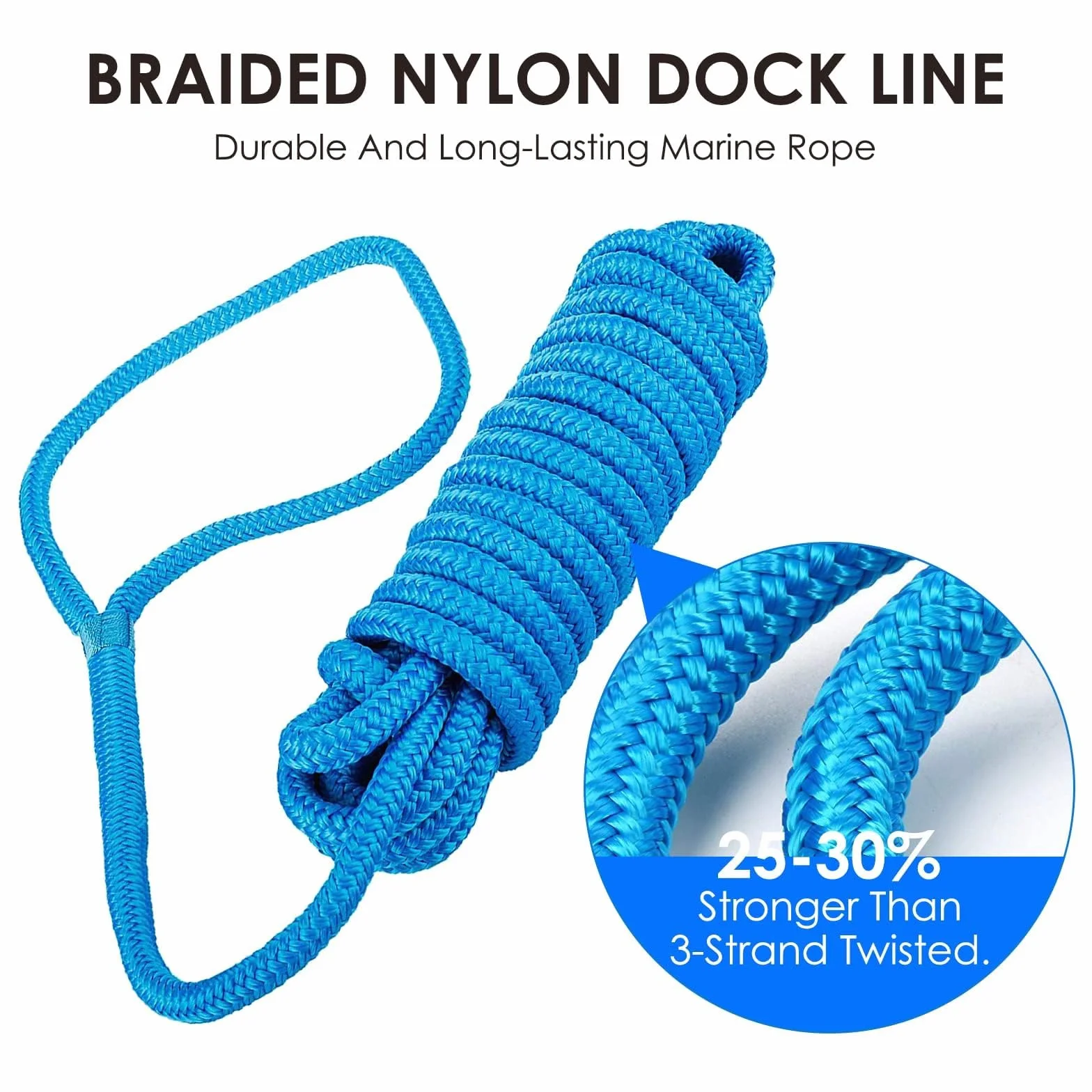BOOMSTART 4 sztuki liny do łodzi 12 mm linka cumownicza z oczkiem nylon podwójnie pleciona lina błotnika linie dock linie Ø 12 mm, dł.: 6,1 m, oko 30,48 cm, obciążenie zrywające: 2240 kg, niebieska