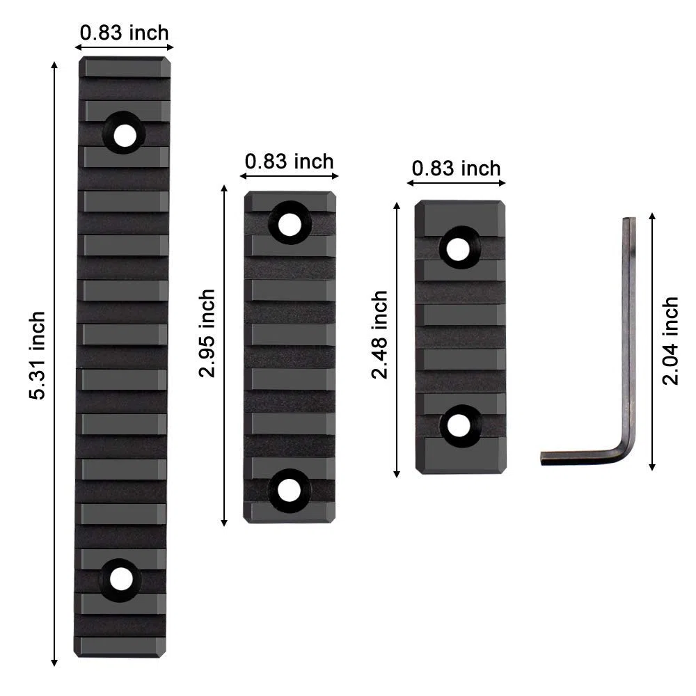 3 Paquets de Rails Picatinny M-L-o-k en Aluminium, 5 Fentes, 7 Fentes, 13 Fentes, Accessoires légers de Section de Rail M-L-o-k Picatinny pour système Compatible M-L-O-K