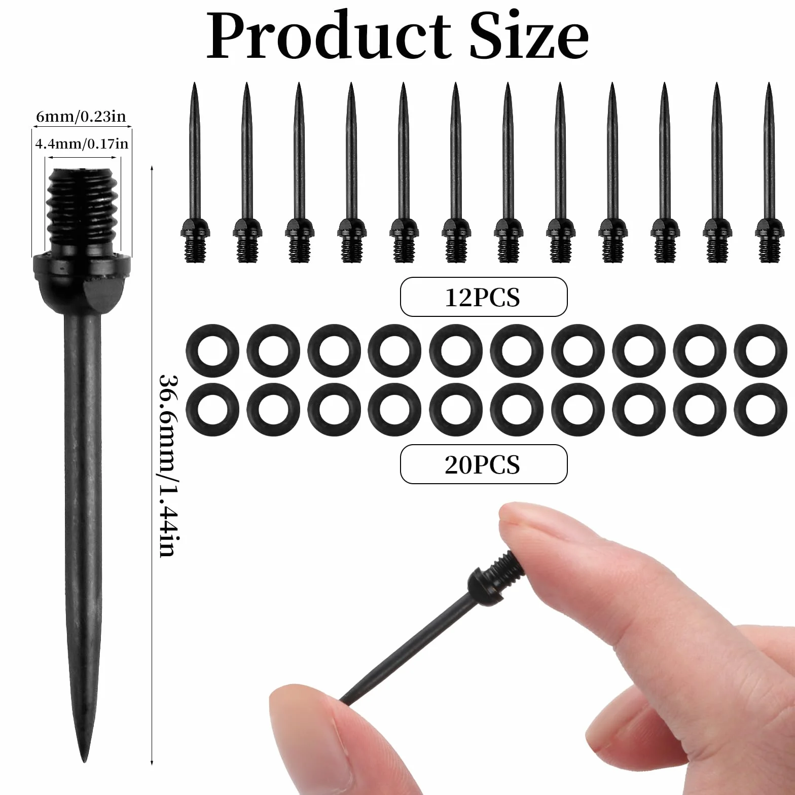 Groty stalowe do darta ze wkrętem, Steeldarts końcówki do konwersji Softdart, 12 sztuk z gumowymi obręczami