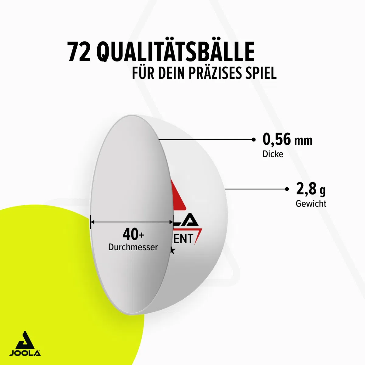 JOOLA Piłki do tenisa stołowego Tournament, wybrane, średnica 40 mm, 3-gwiazdkowe, piłki do tenisa stołowego, do użytku wewnątrz i na zewnątrz, białe